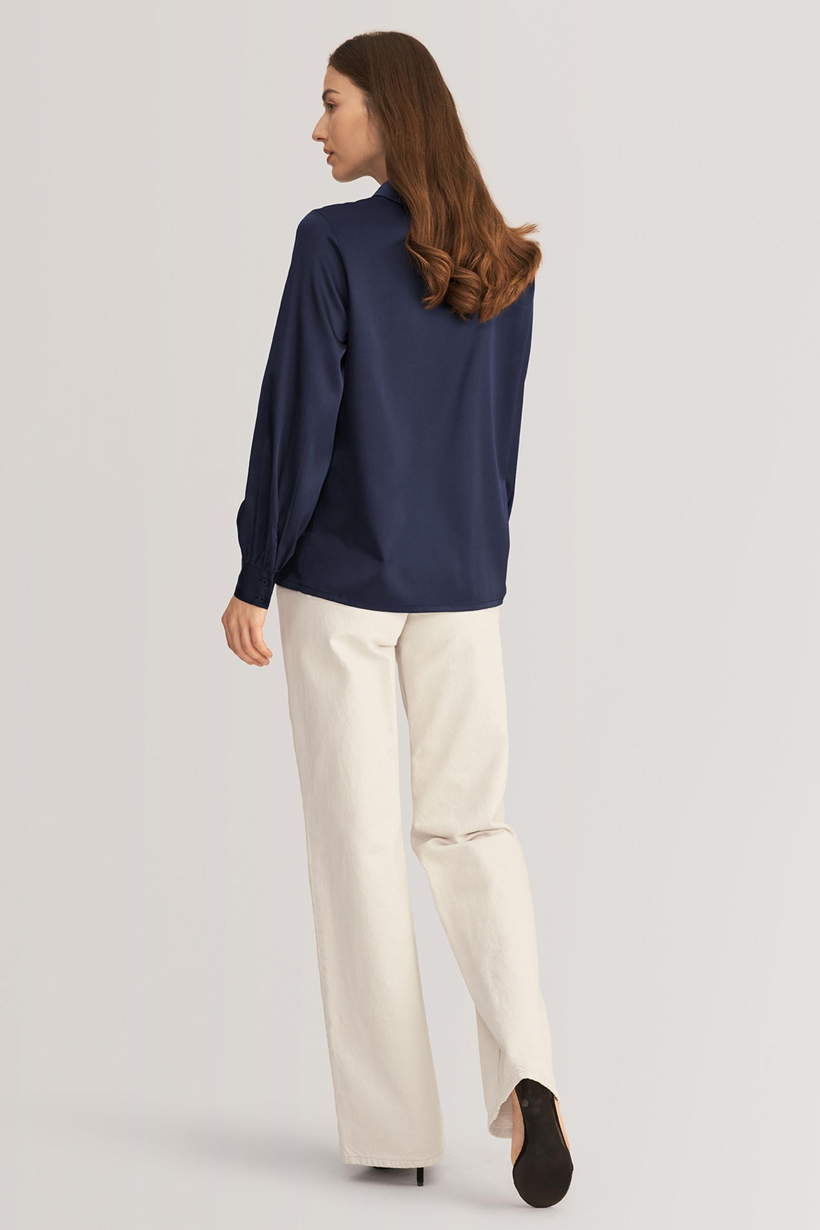 LILYSILK Business Blue Elegant Silk Blouse | Long Sleeves Style | Women Silk Navy Stand Collar Skin-Friendly and Breathable XS Product Image