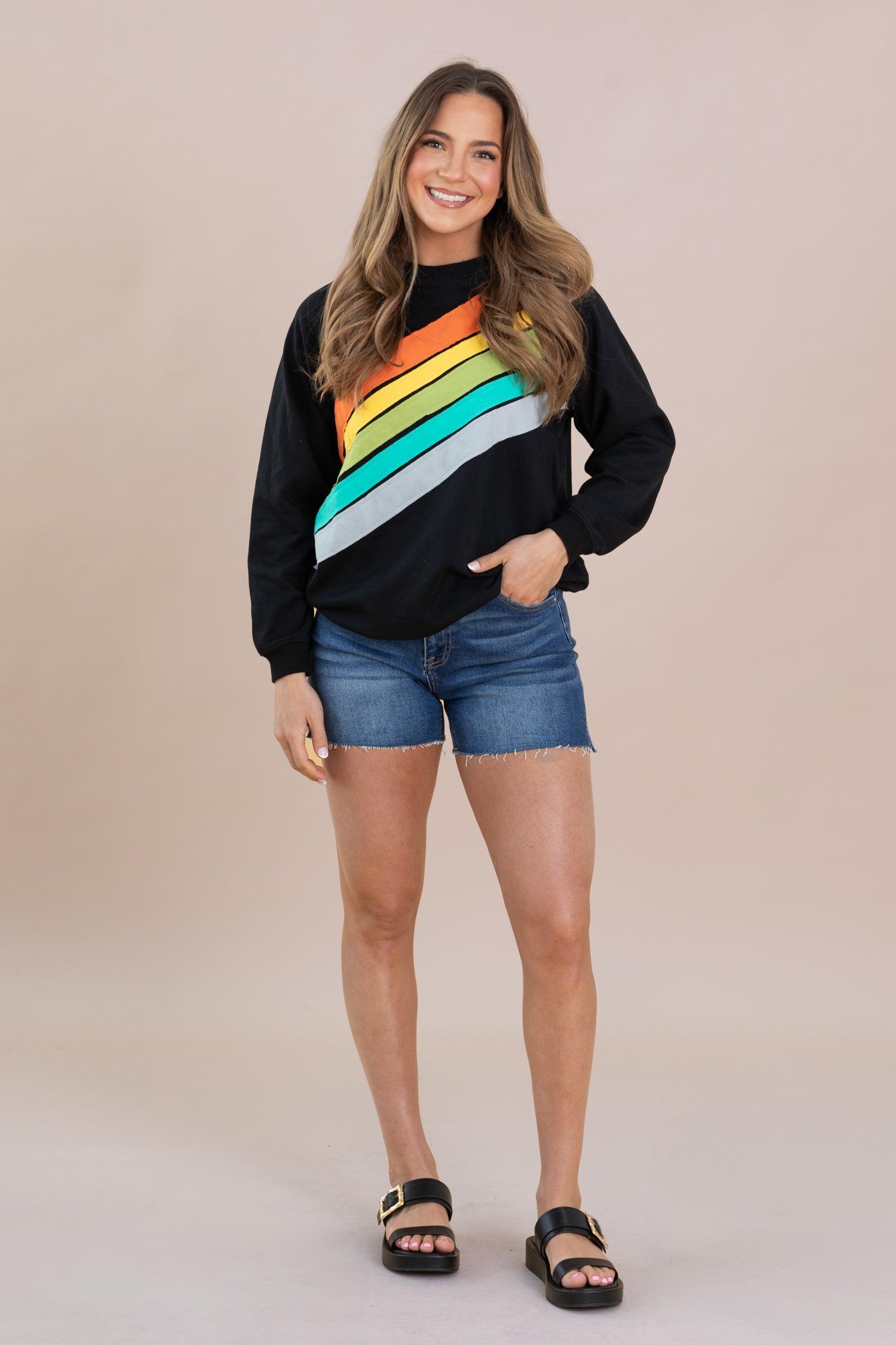 Rainbow Colorblock Striped Pullover Knit Tops Product Image
