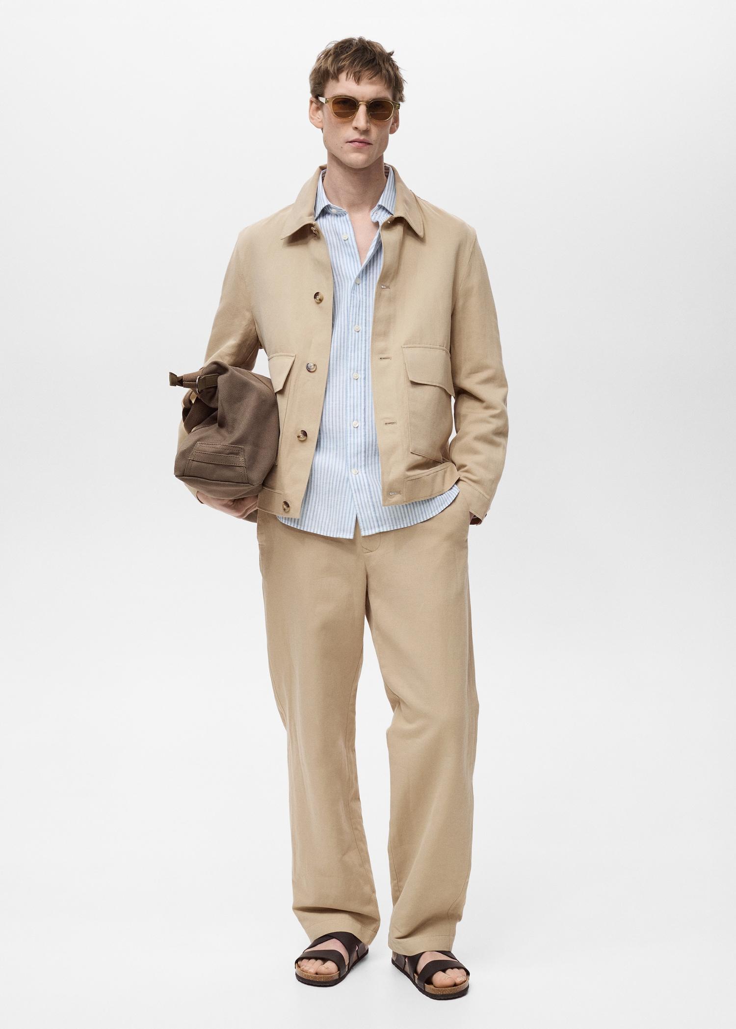 Linen-blend jacket with pockets - Men | MANGO USA Product Image