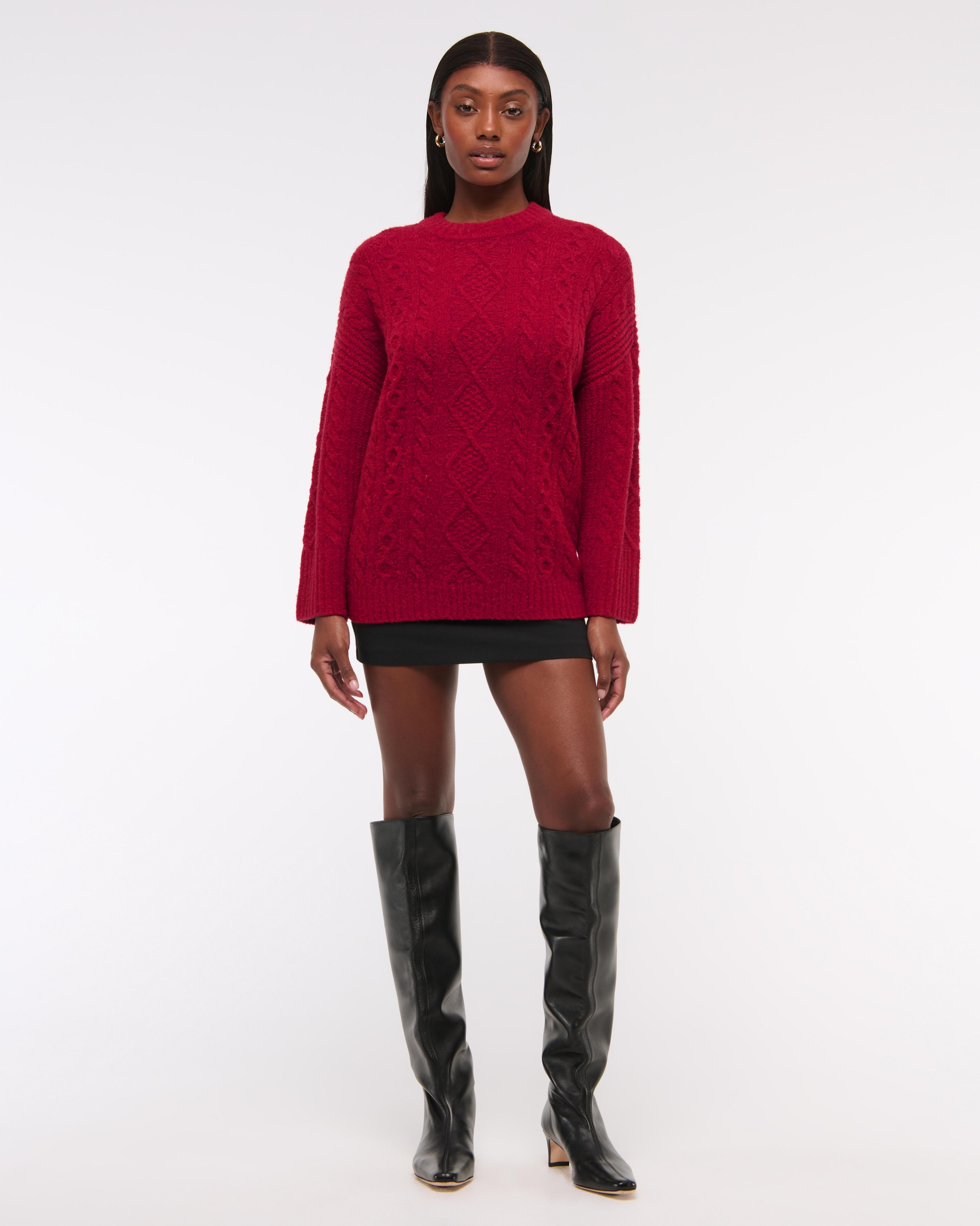 Relaxed Lounge Cable-Knit Crew Sweater Product Image