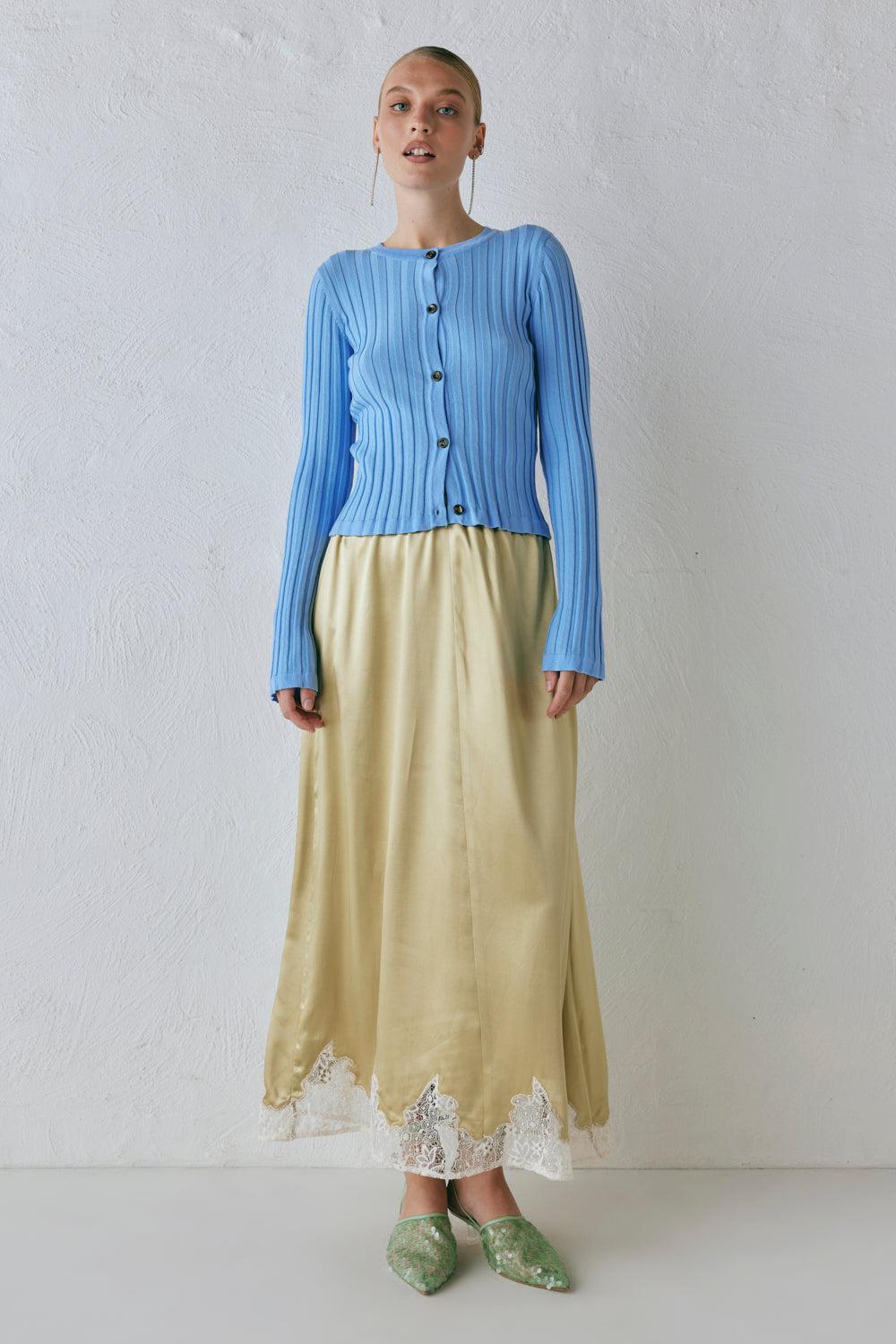 Aisla Satin Midi Skirt Sage Product Image