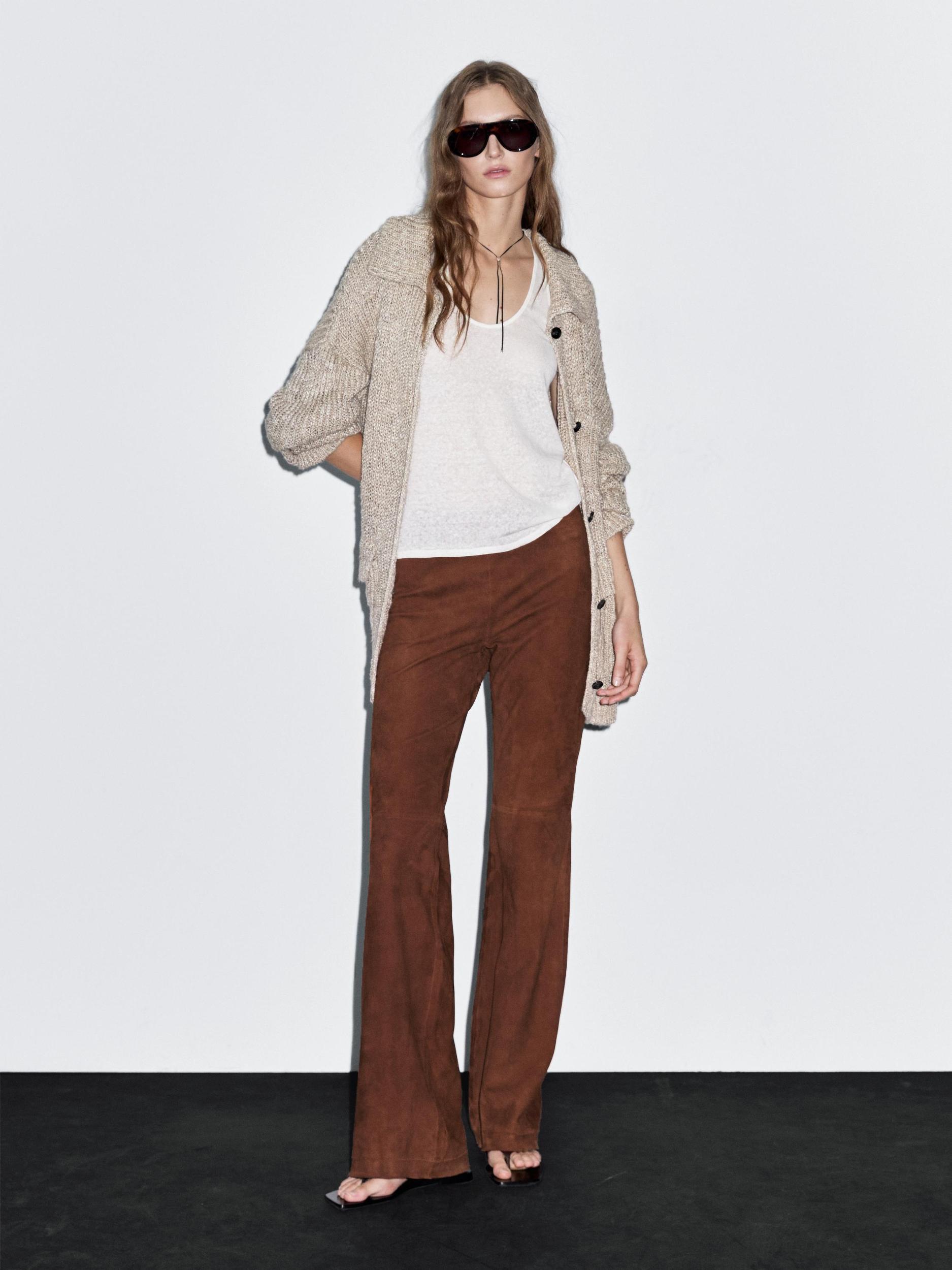 Flared suede leather trousers Product Image
