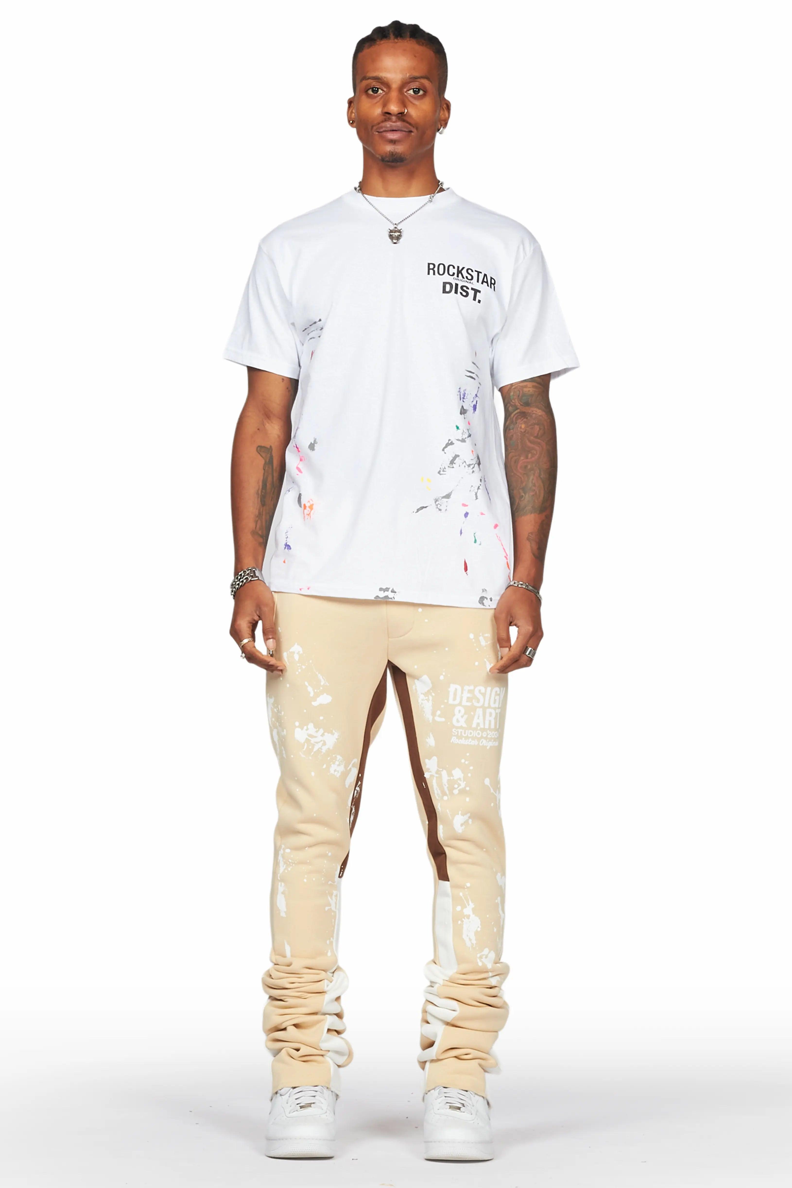 Damone Beige Super Stacked Flare Track Pant Male Product Image