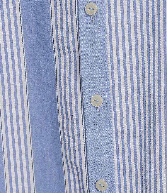 Foxcroft Boyfriend Mix Stripe Button Front Top Product Image