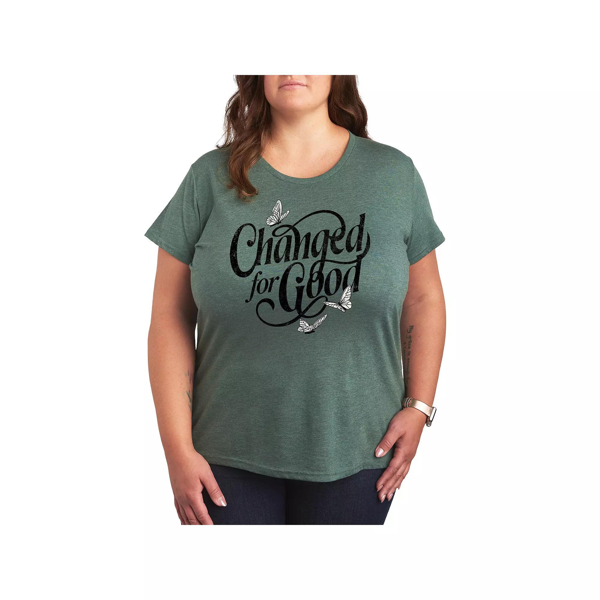 Plus Size Changed For Good Butterflies Graphic Tee, Women's, Size: 4XL, Grey Green Product Image