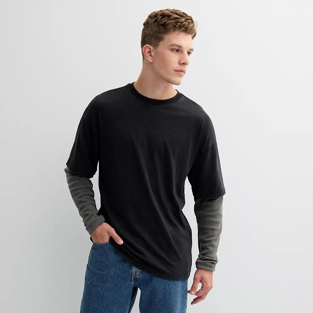 Men's Hollywood Long Sleeve Oversized Mock Two-Fer Tee, Size: Large, Overcast Product Image