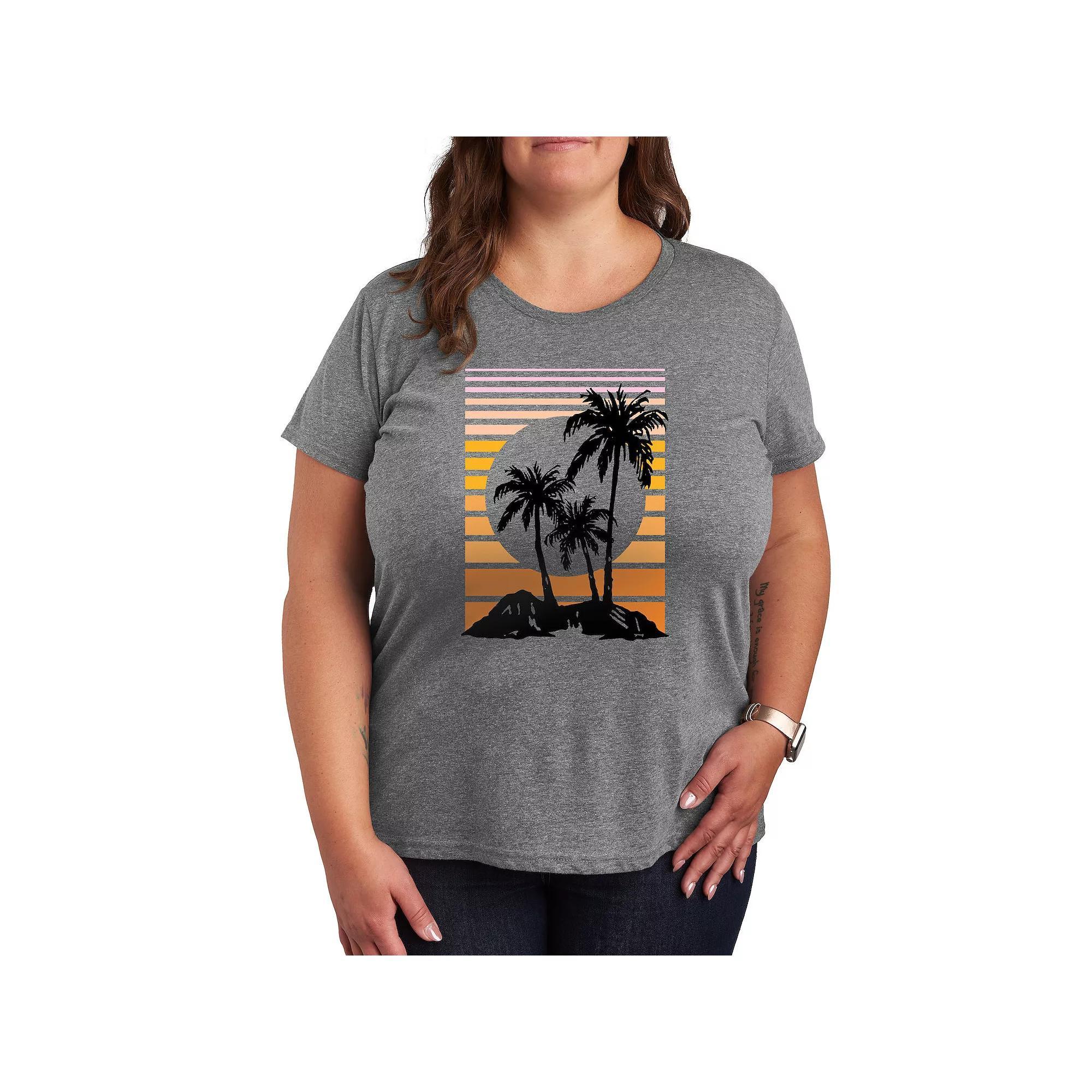 Plus Sunset Palm Trees Graphic Tee, Women's,  Product Image