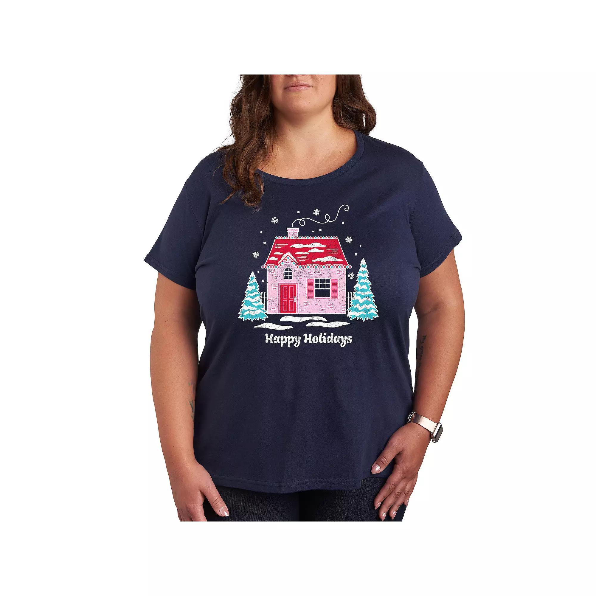 Plus Size Pink Holiday House Graphic Tee, Women's, Size: 3XL, Blue Product Image
