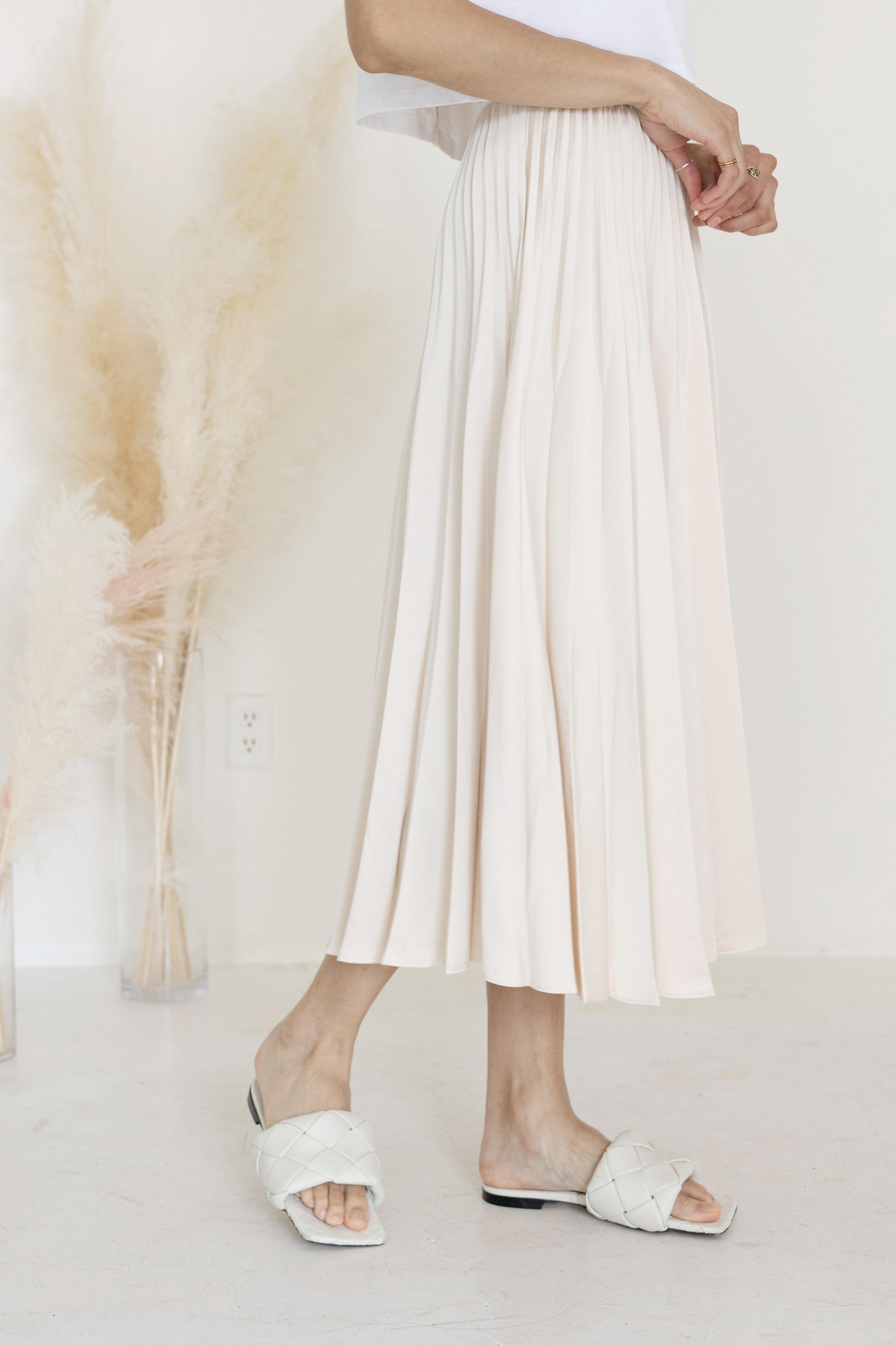 A-Line Pleated Midi Skirt Nude Product Image