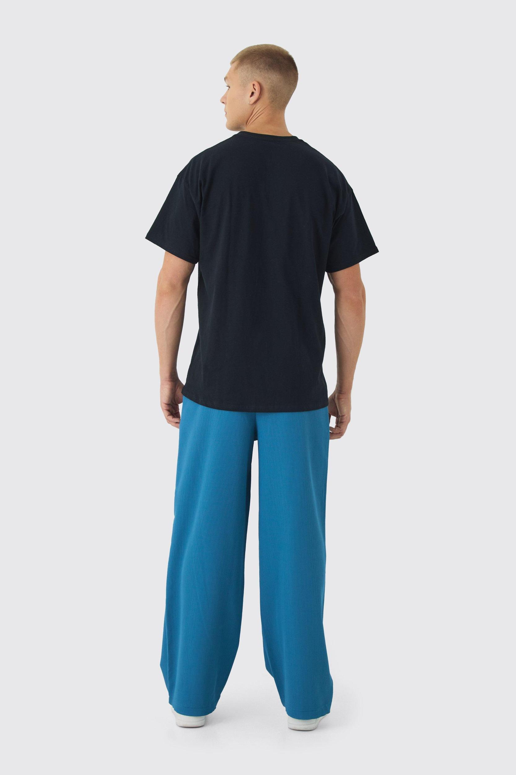 Elastic Waist Baggy Fit Contrast Drawcord Pleated Pants | boohooMAN USA Product Image