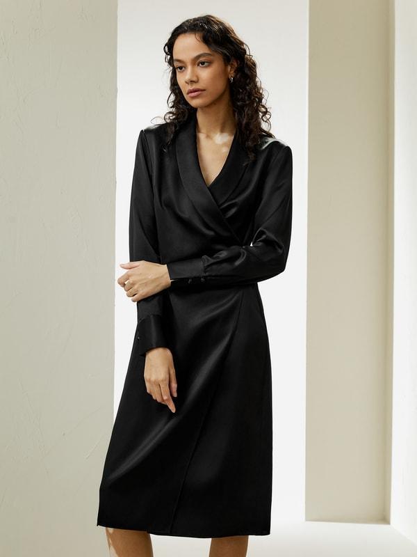 Shawl Collar Silk Wrap Dress Product Image