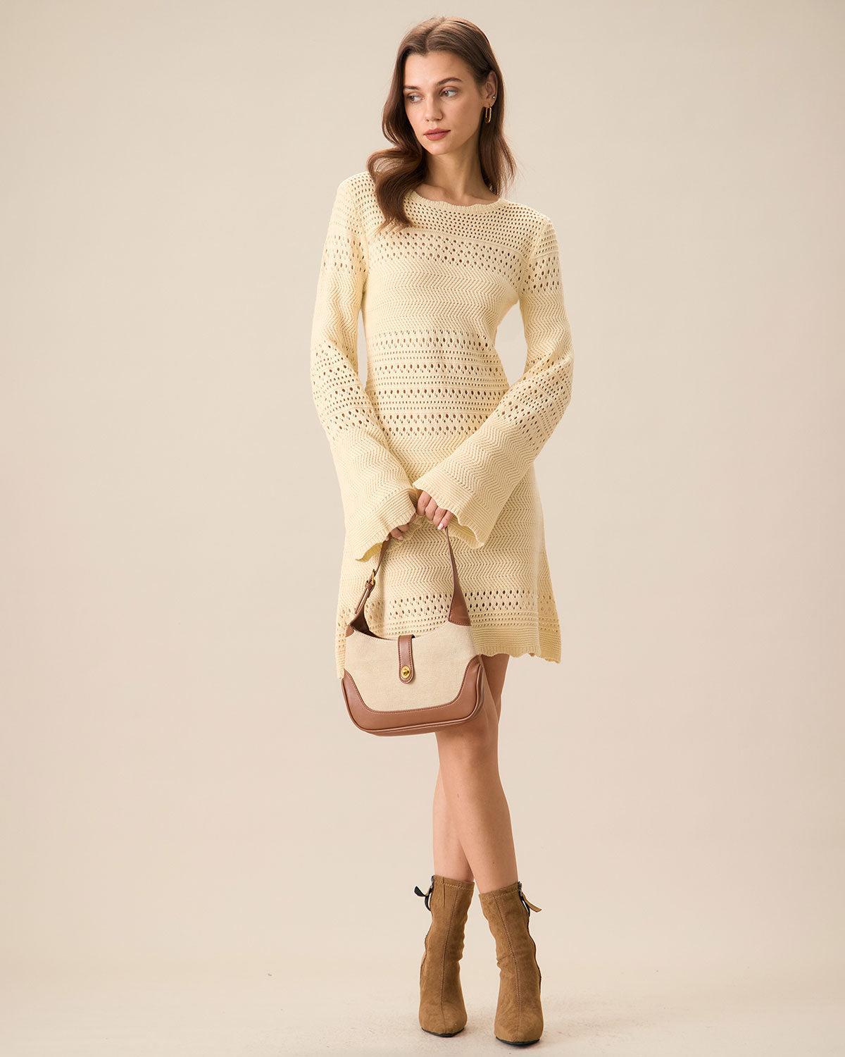 Women's Apricot Cutout Knitted Sweater Dress Female Product Image