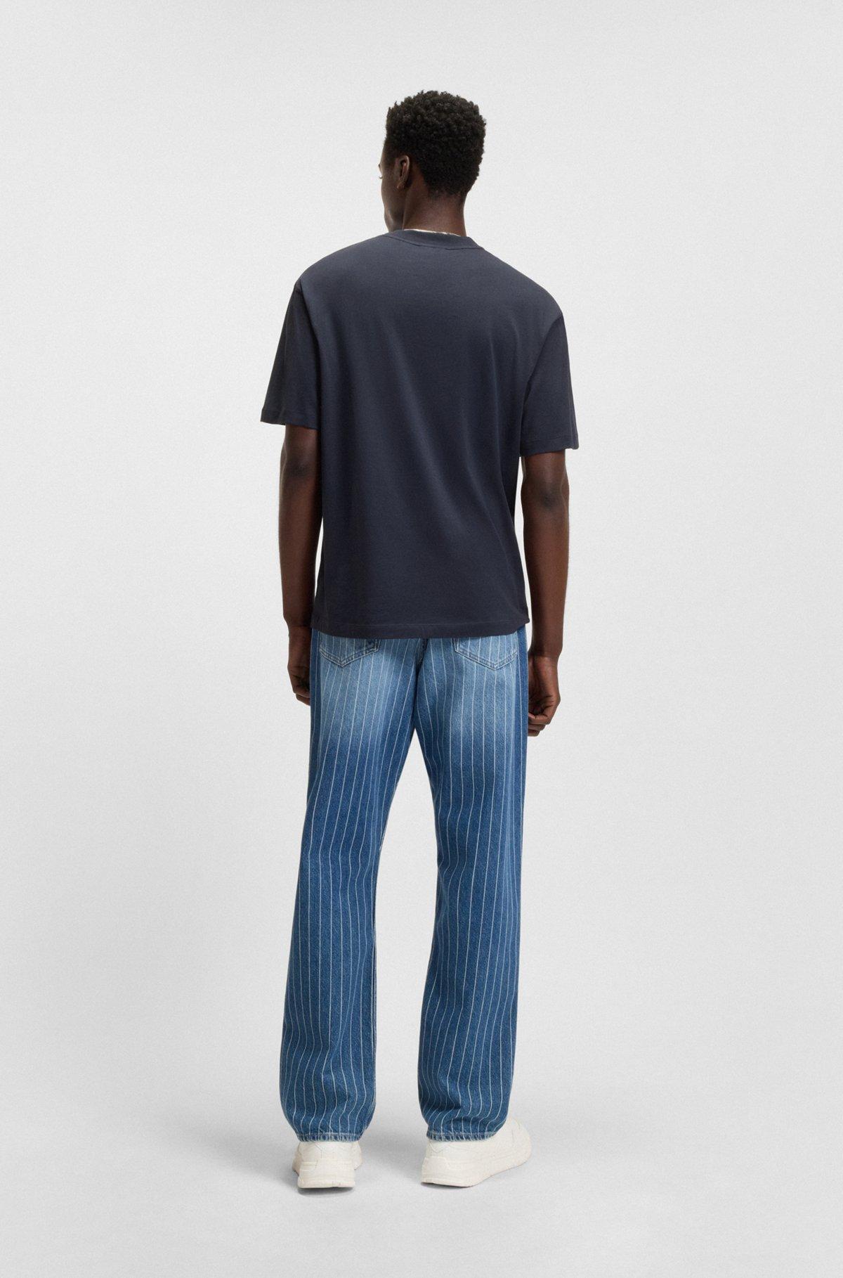 HUGO - Stretch-cotton T-shirt with graphic logo print - Dark Blue Product Image