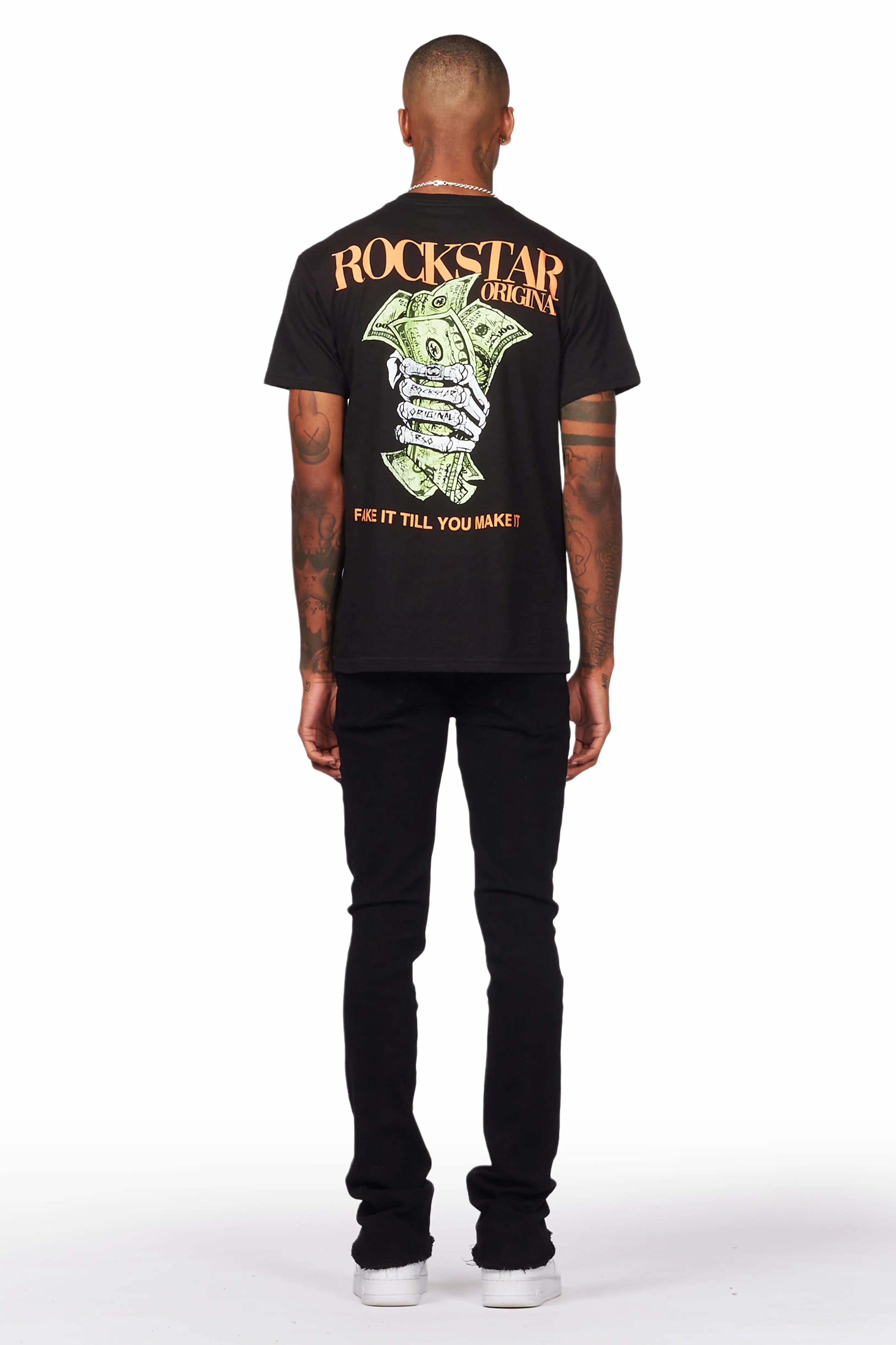 Rebel Black Stacked Flare Jean Male Product Image