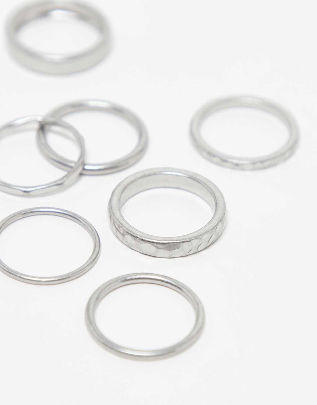 Weekday pack of 7 mixed rings in silver Product Image