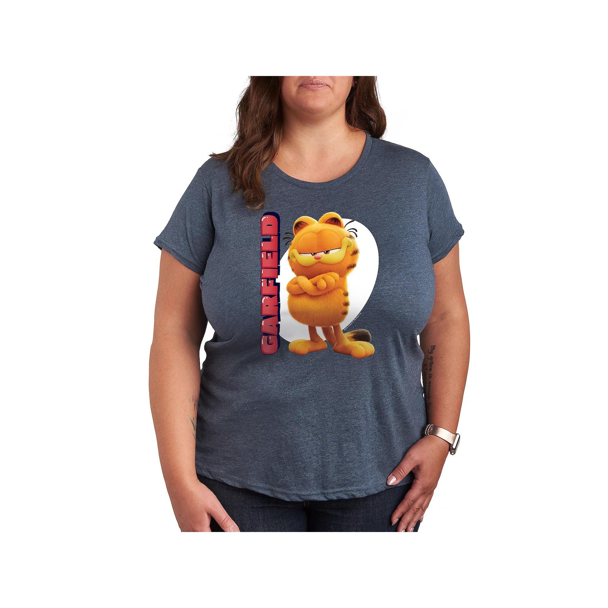 Plus The Garfield Movie Vertical Graphic Tee, Women's, Size: 2XL, Grey Blue Product Image