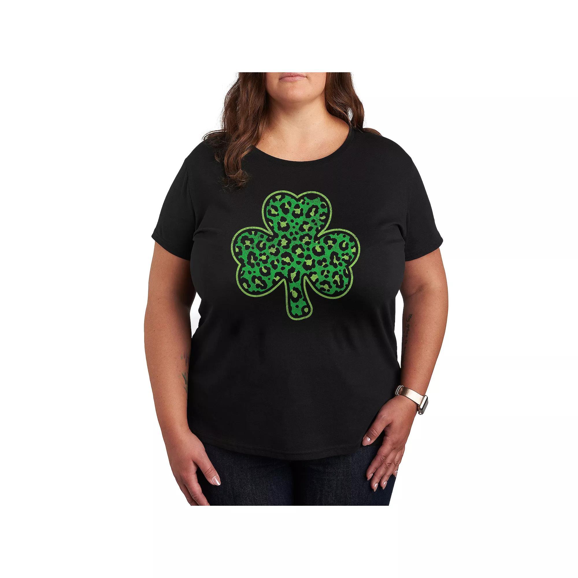 Plus Leopard Shamrock Graphic Tee, Women's, Size: 4XL, Black Product Image