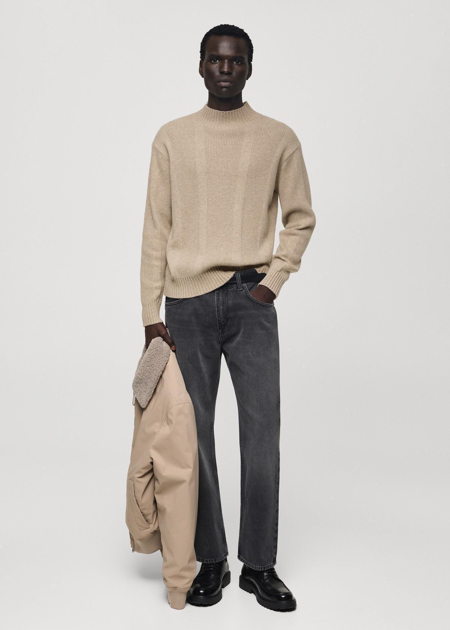 Knitted sweater with wool structure - Men | MANGO USA Product Image