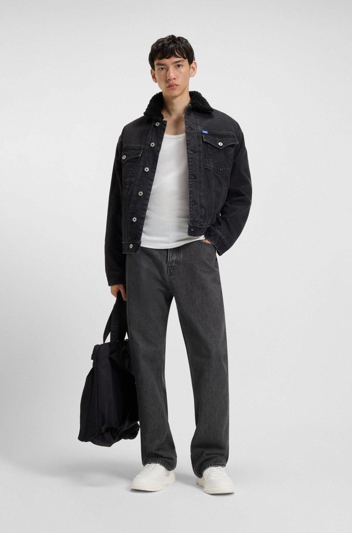 Baggy-fit jeans in black stonewashed denim Product Image