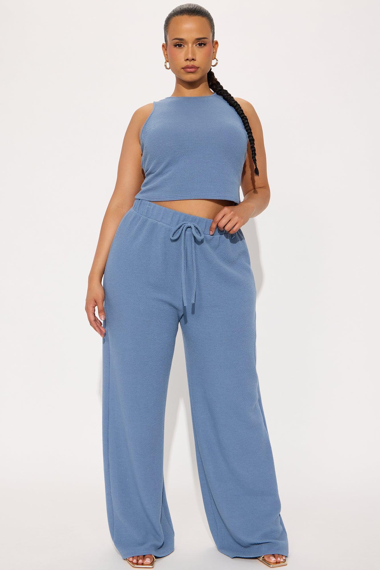 Alana Textured Wide Leg Pant Set - Denim Product Image