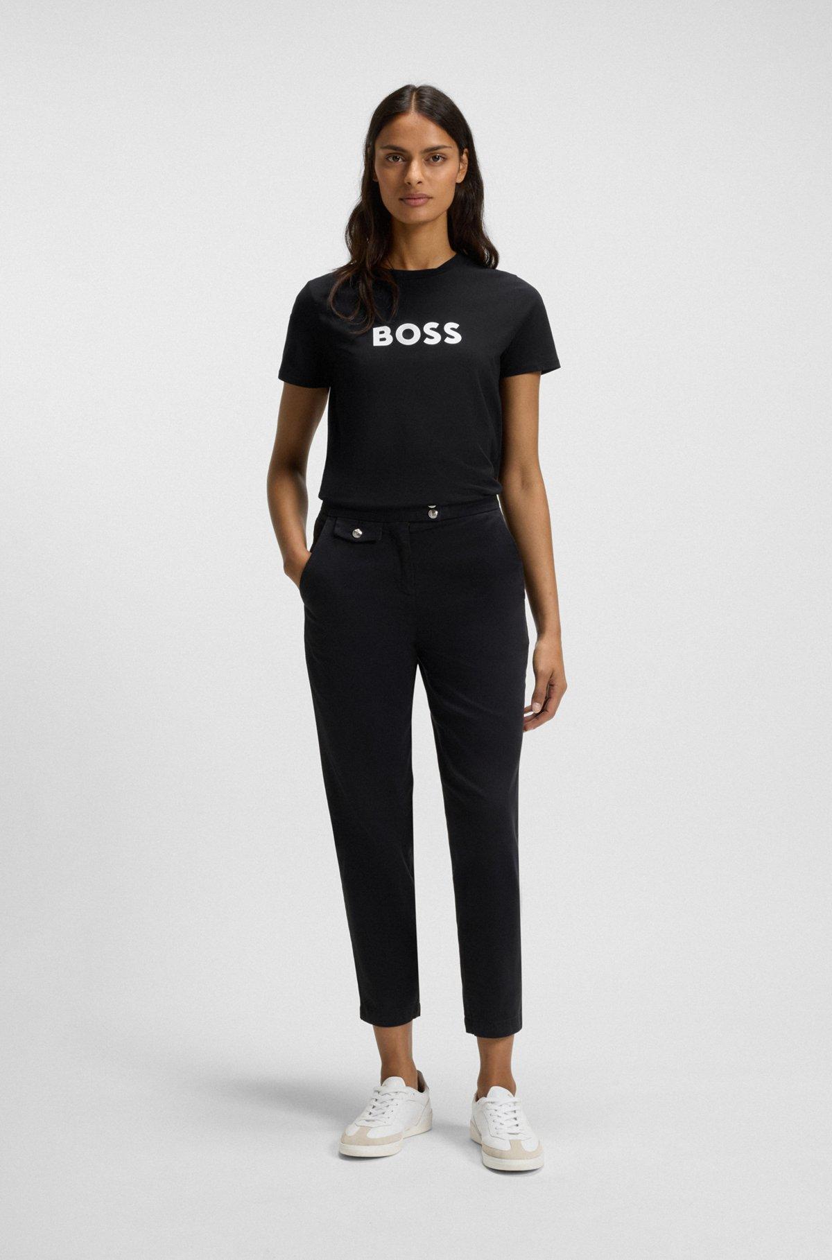 BOSS - Cotton T-shirt with contrast logo stripe - Black Product Image