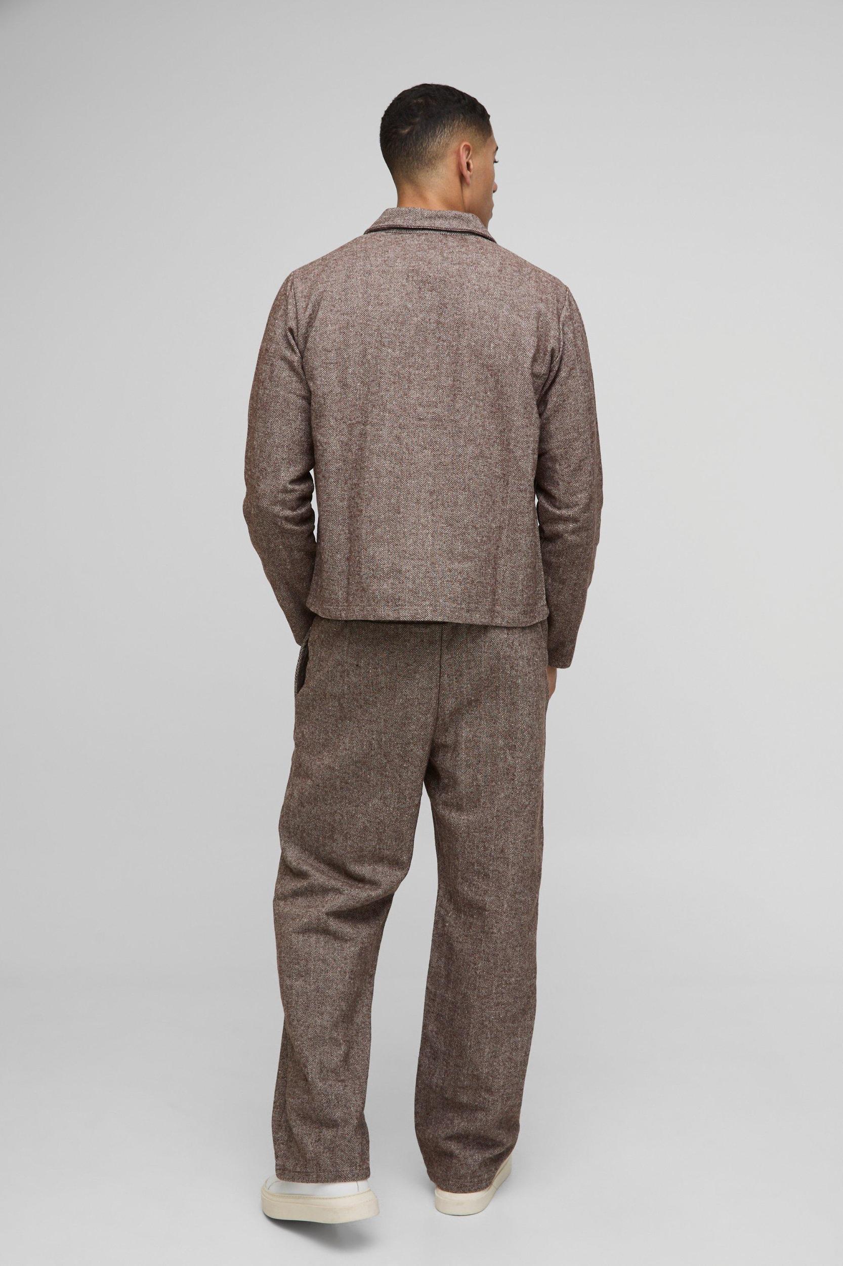 Regular Fit Herringbone Cargo Pocket Harrington | boohooMAN USA Product Image