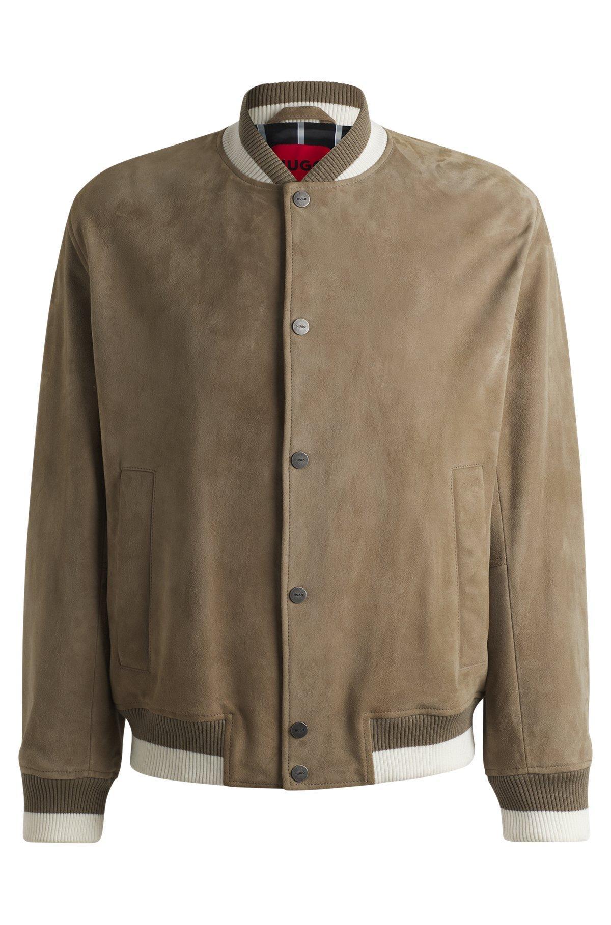 Ribbed-trim bomber jacket in suede Product Image