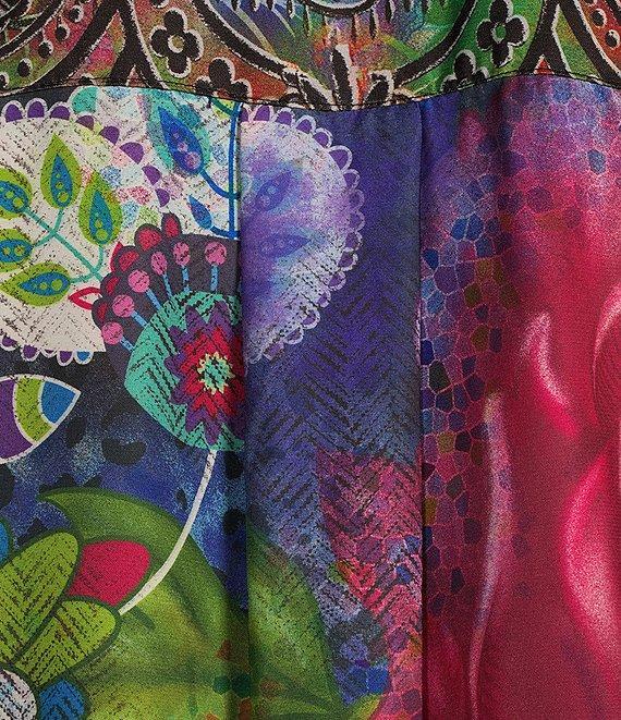 John Mark Mixed Print Satin Point Collar Long Roll-Tab Sleeve Button Front Blouse Product Image