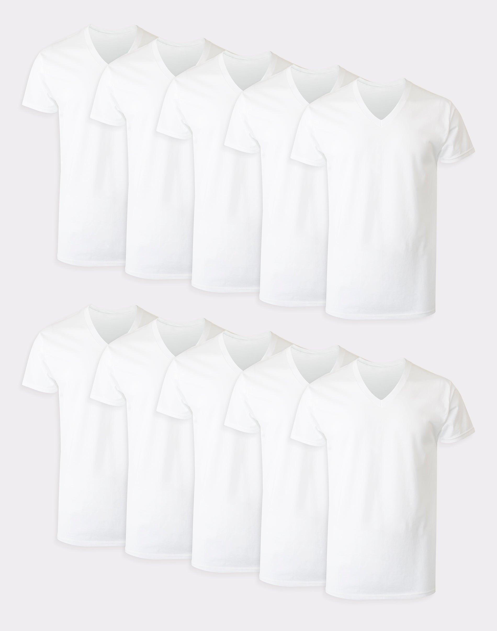 Hanes Mens White V-Neck Undershirt Super Value Pack, Moisture-Wicking Cotton, 10-Pack L Product Image