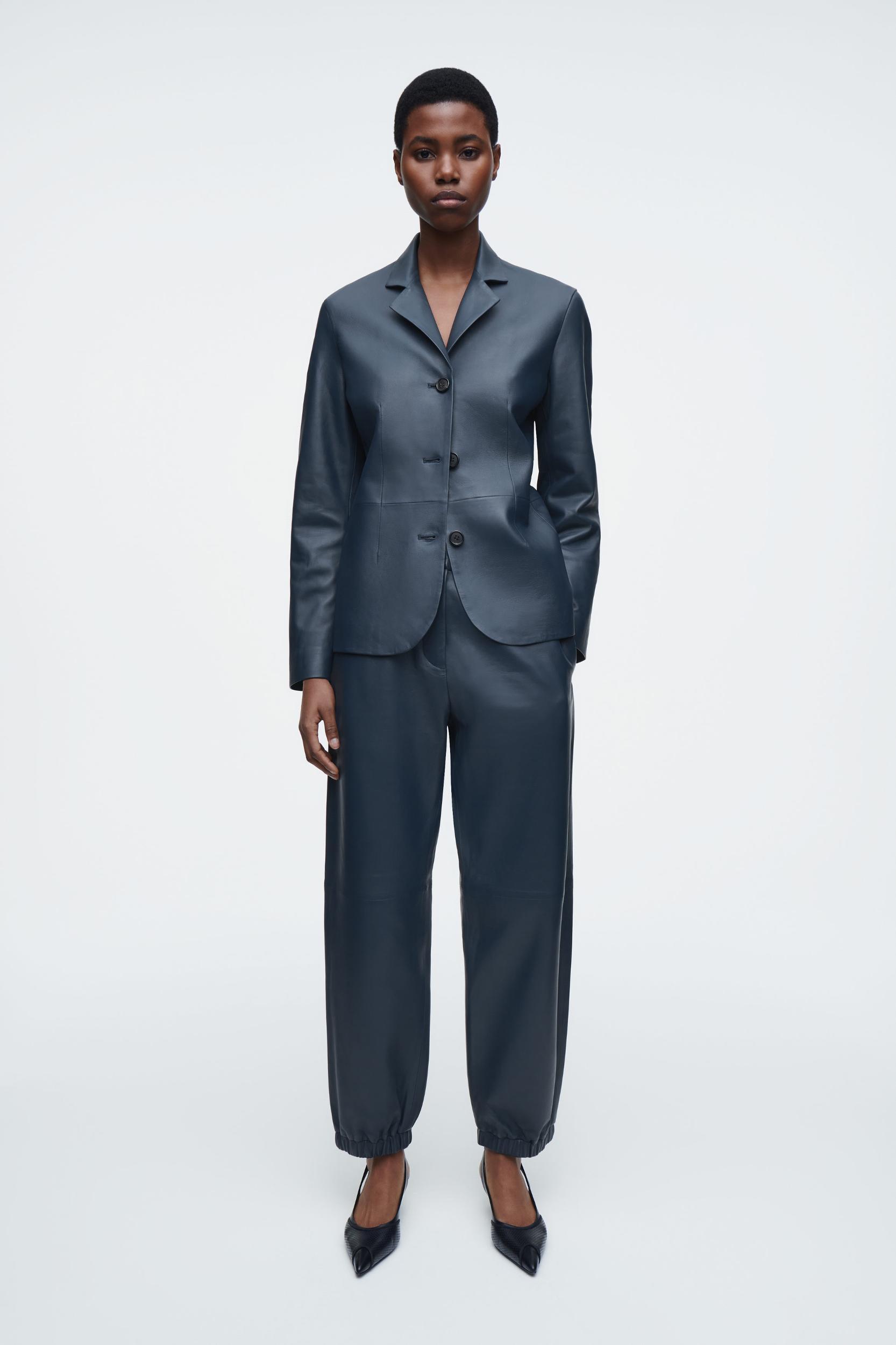 LEATHER SINGLE-BREASTED BLAZER Product Image