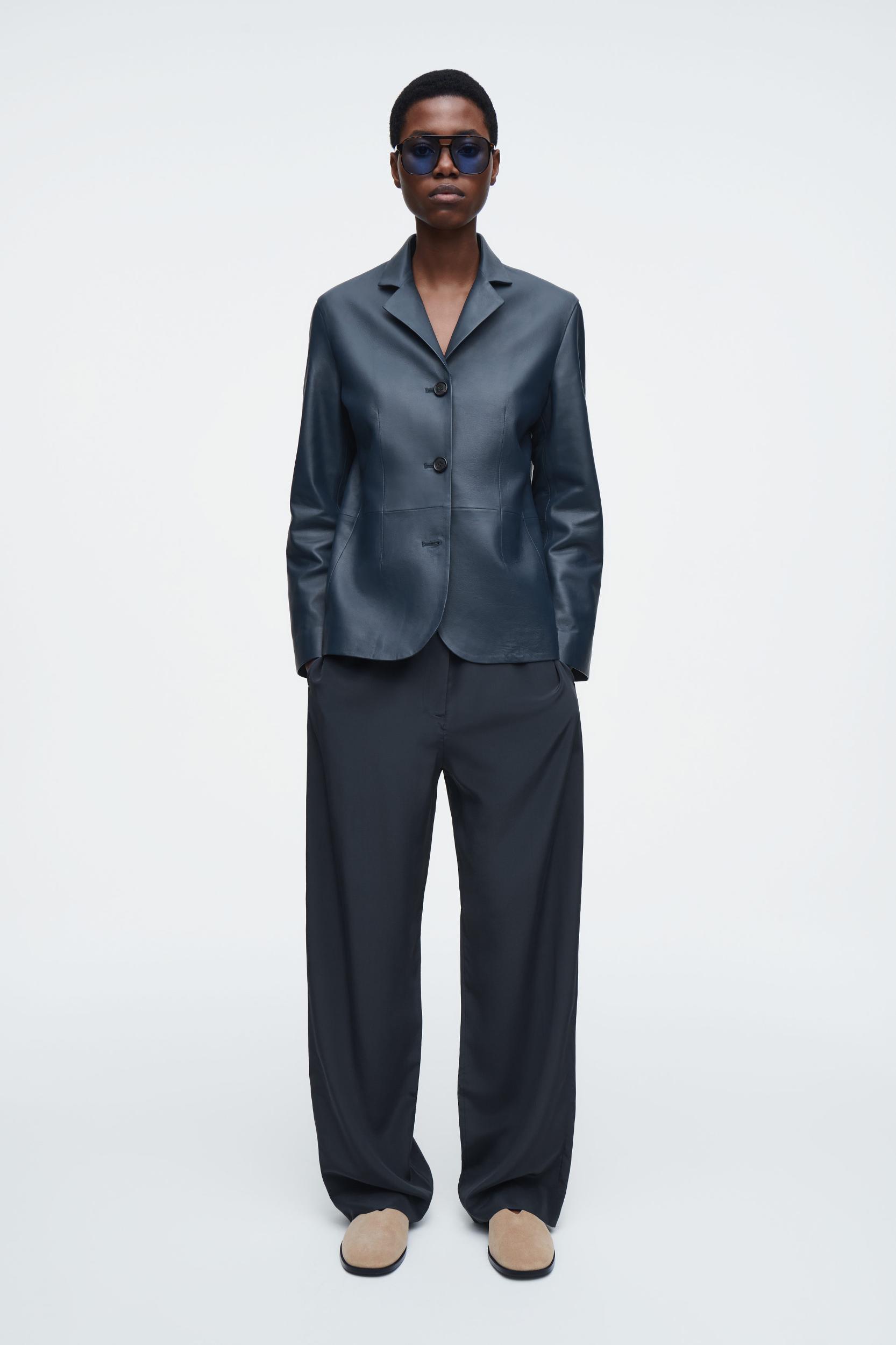 LEATHER SINGLE-BREASTED BLAZER Product Image