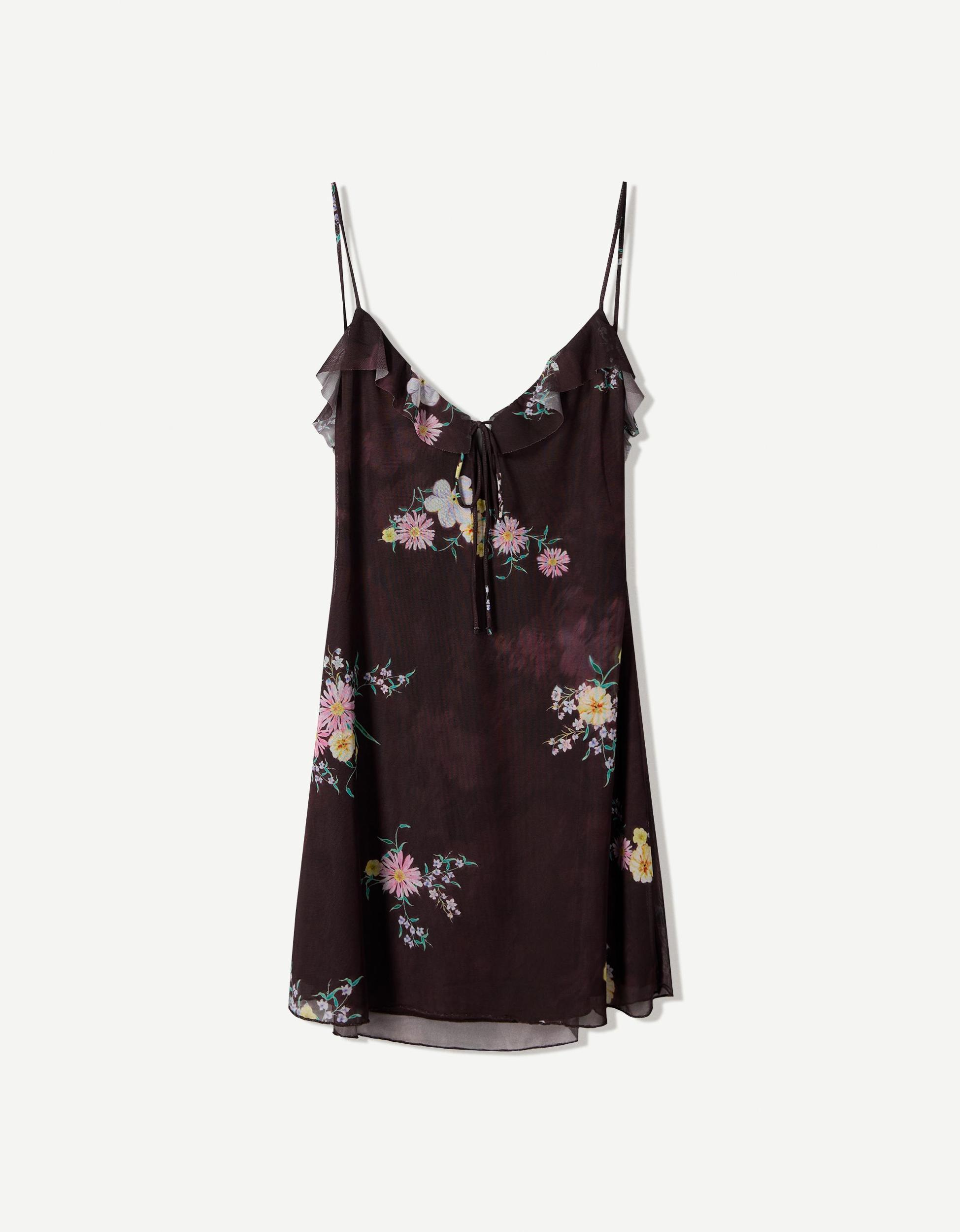 Printed tulle mini dress with straps Product Image