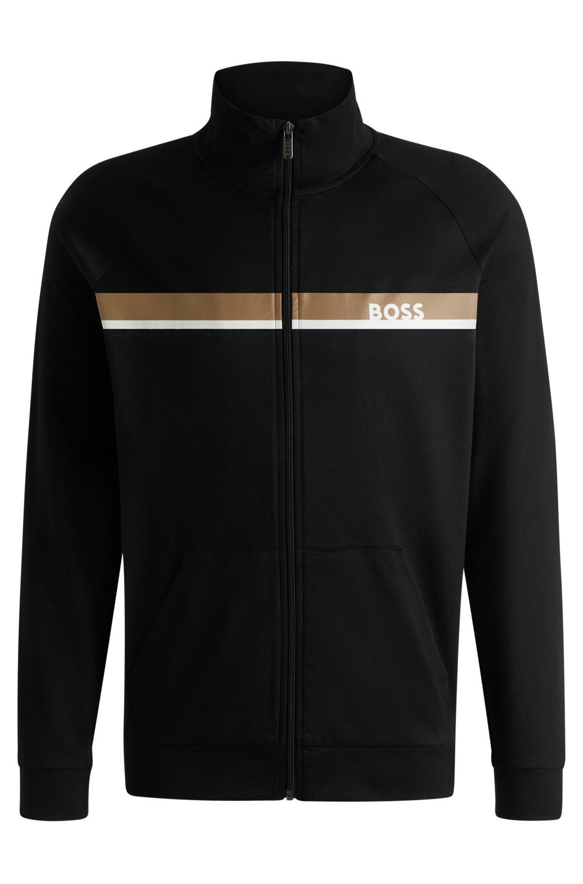 Cotton-terry zip-up jacket with stripe print Product Image