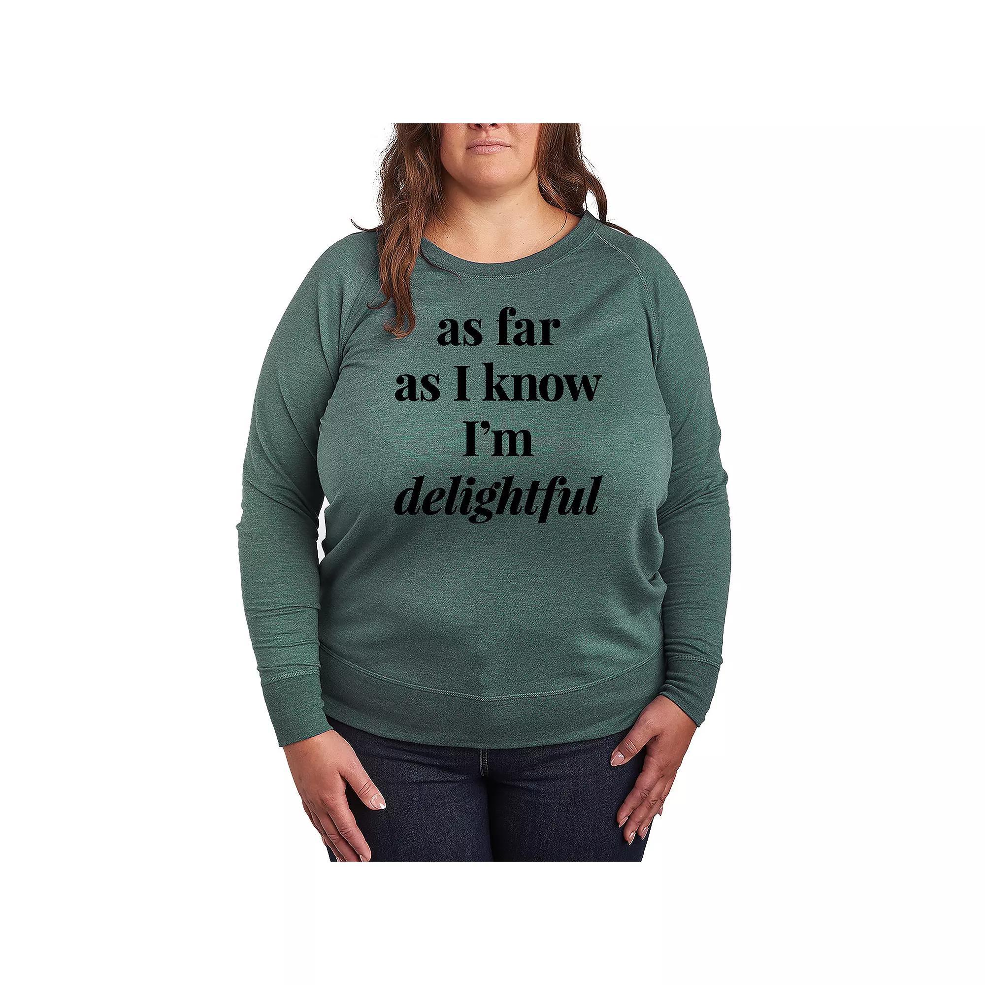 Plus Size As I Know I'm Delightful French Terry Long Sleeve Tee, Women's, Size: 4XL, Grey Green Product Image