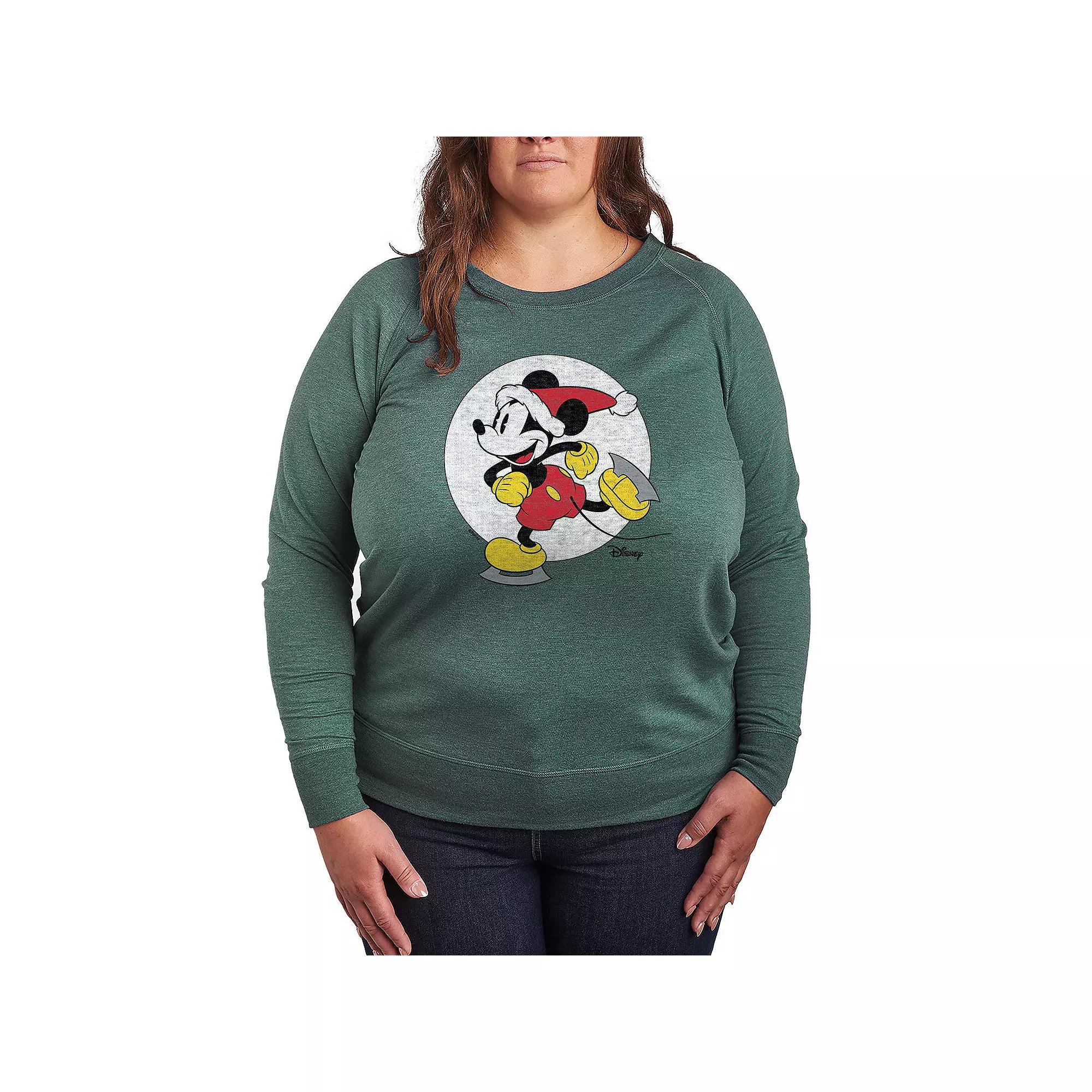 Disney's Mickey Mouse Plus Size Skating French Terry Long Sleeve Tee, Women's, Size: 1XL, Grey Green Product Image