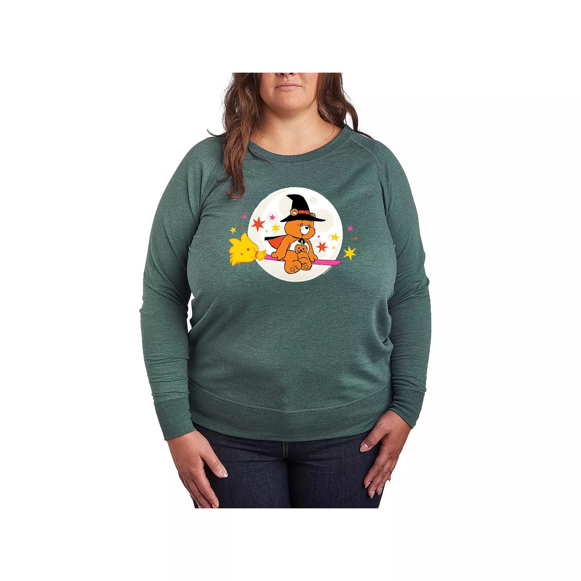 Plus Size Care Bears Halloween Witch French Terry Long Sleeve Tee, Women's, Size: 3XL, Grey Green Product Image