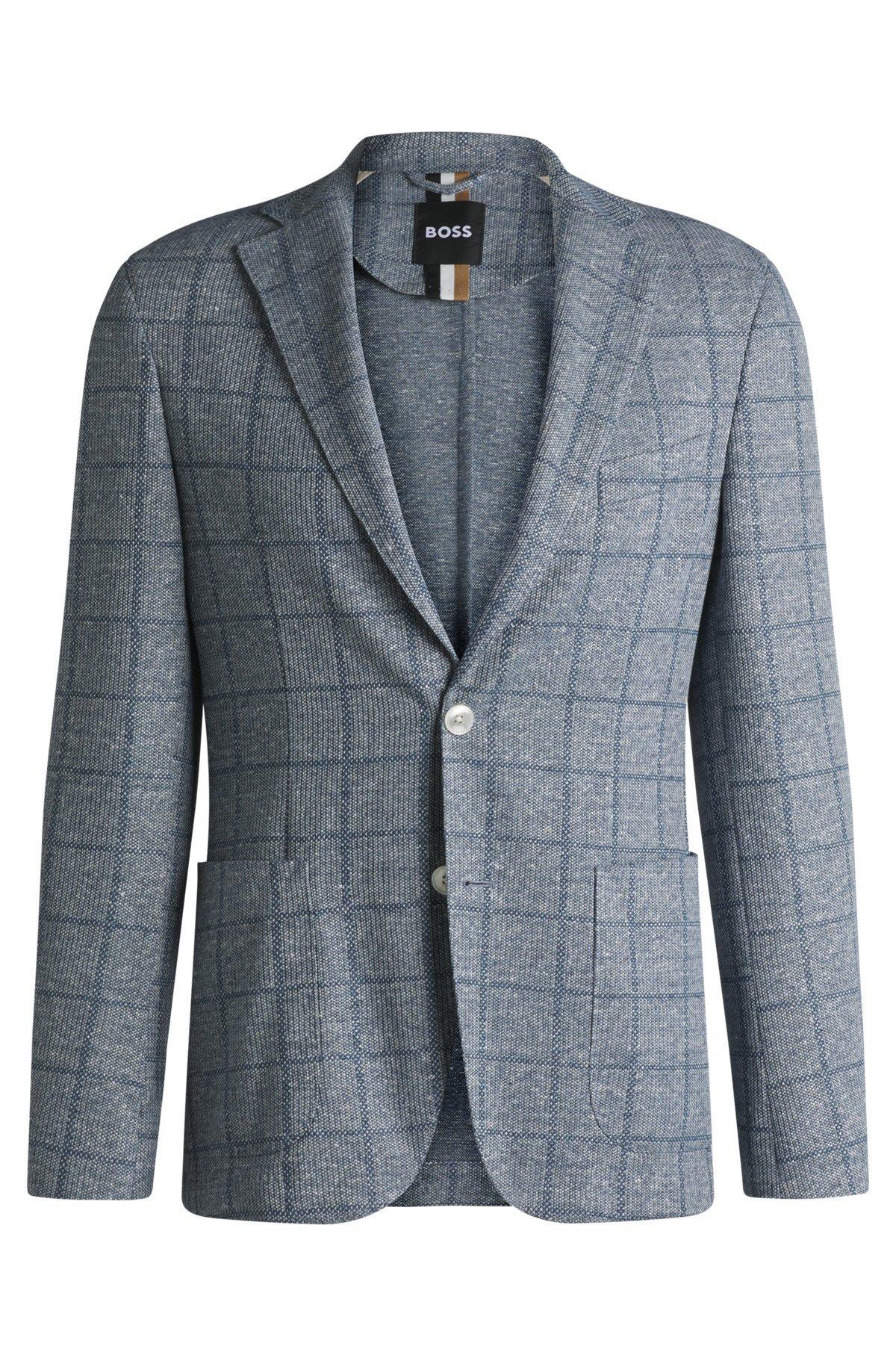 BOSS - Slim-fit blazer in checked stretch fabric - Light Blue Product Image