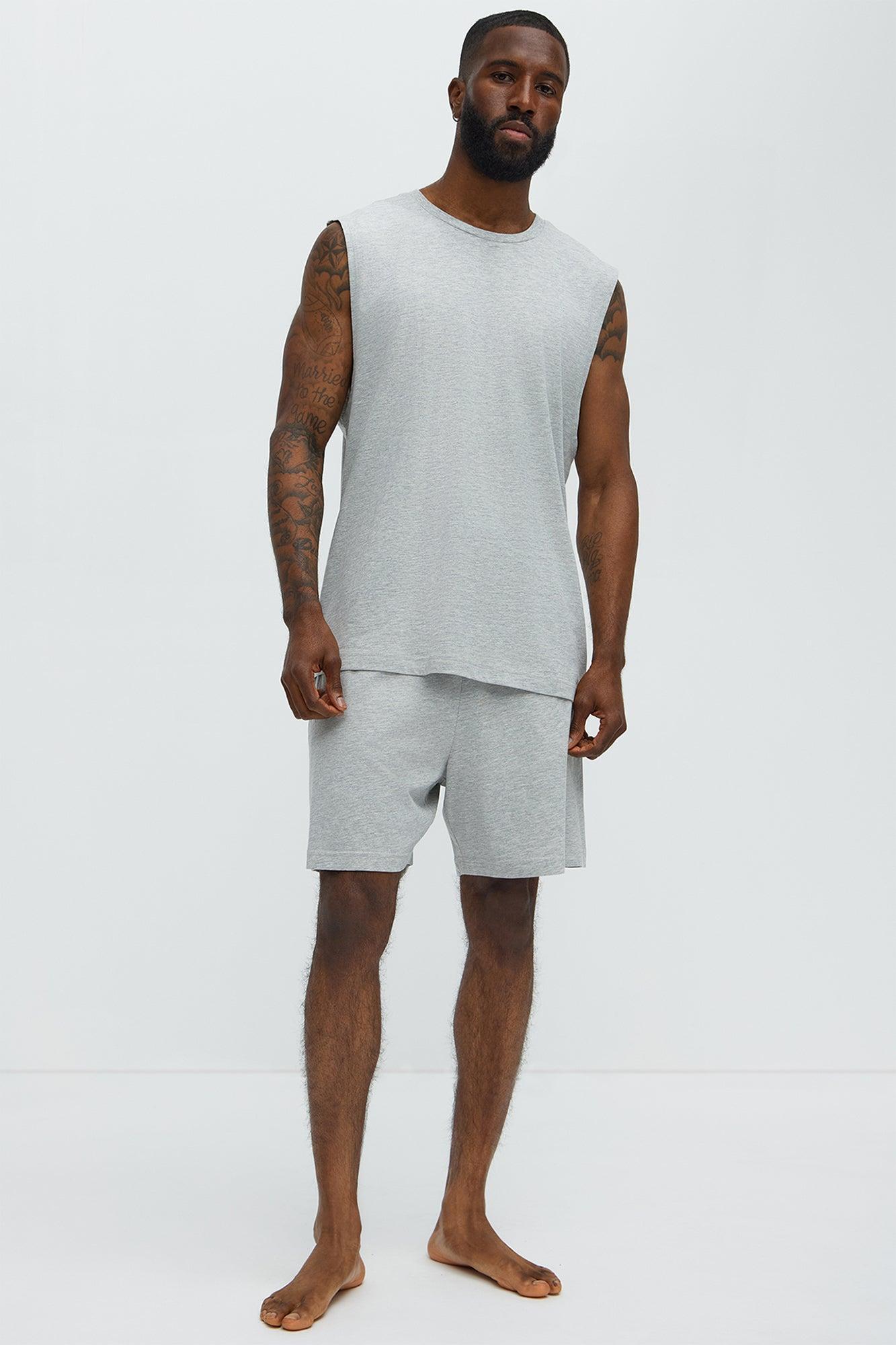 Essential Cotton Lounge Sleeveless Muscle Tee - Heather Grey Product Image