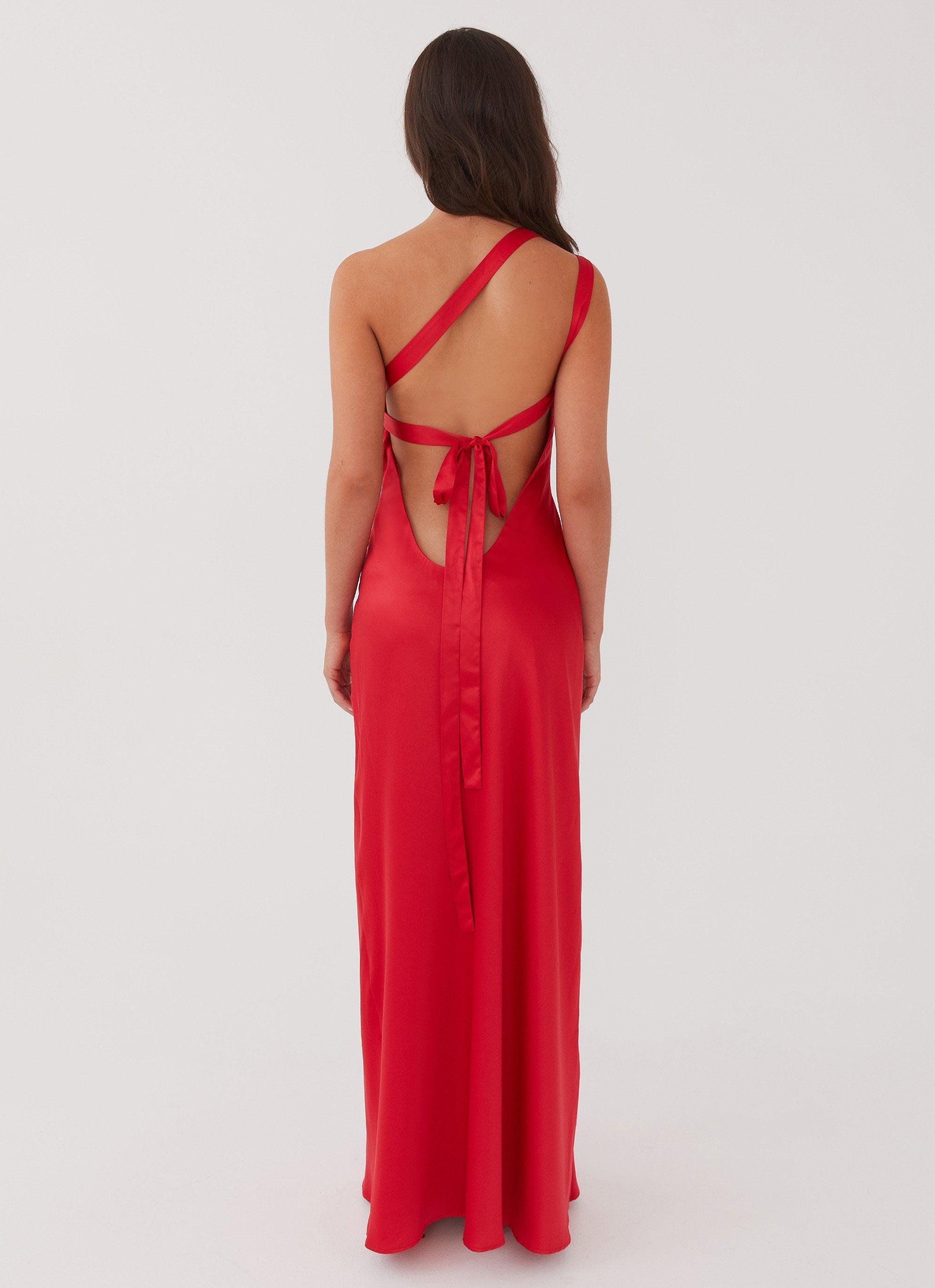 Delancy One Shoulder Maxi Dress - Rouge Red Product Image