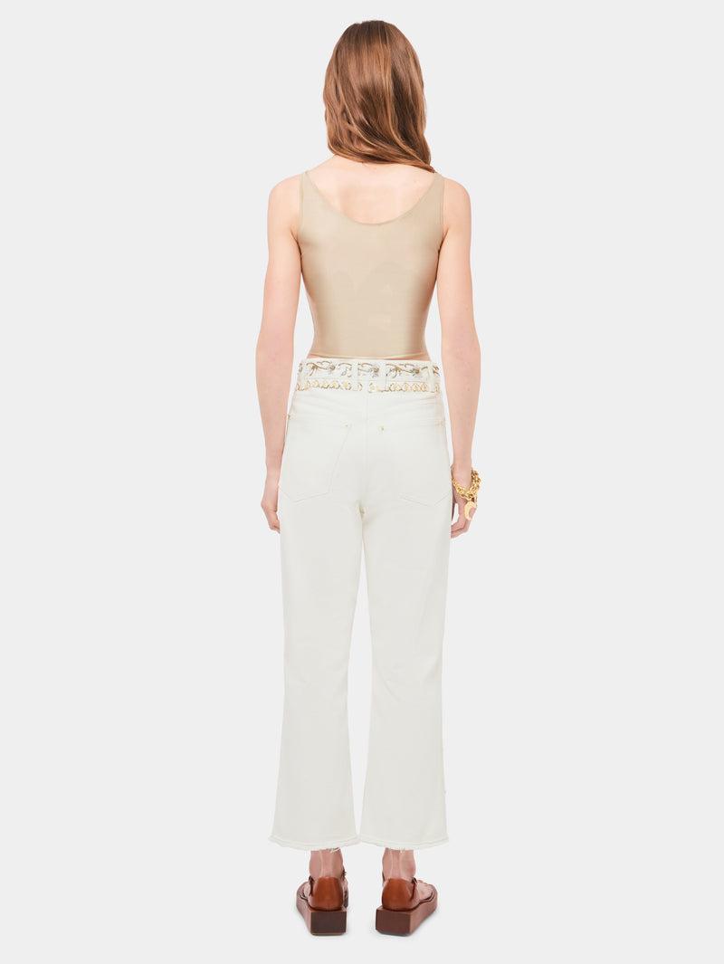 Embroidered off white denim jeans Product Image