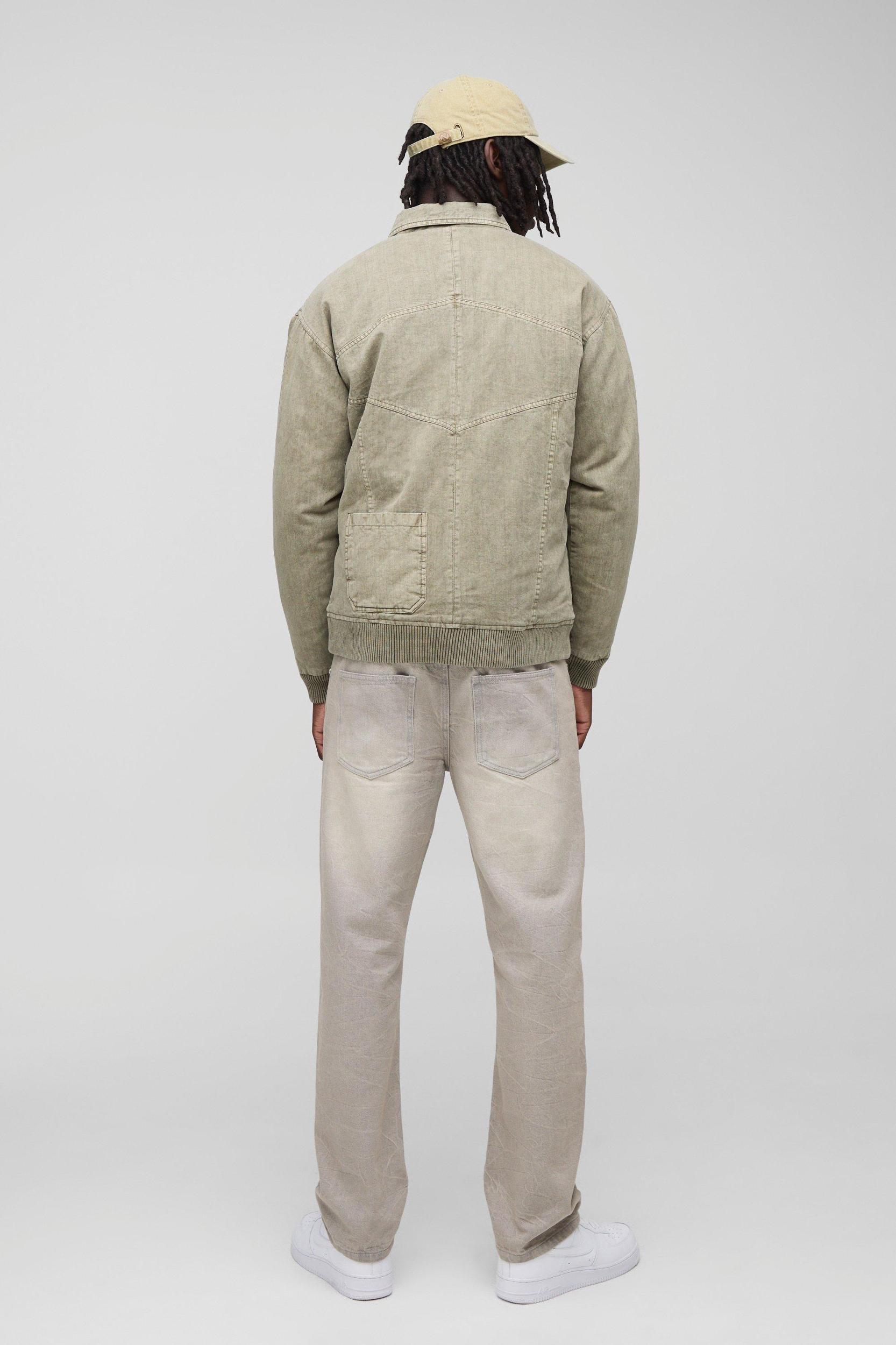 Regular Fit Washed Twill Pocket Collared Bomber Jacket | boohooMAN USA Product Image