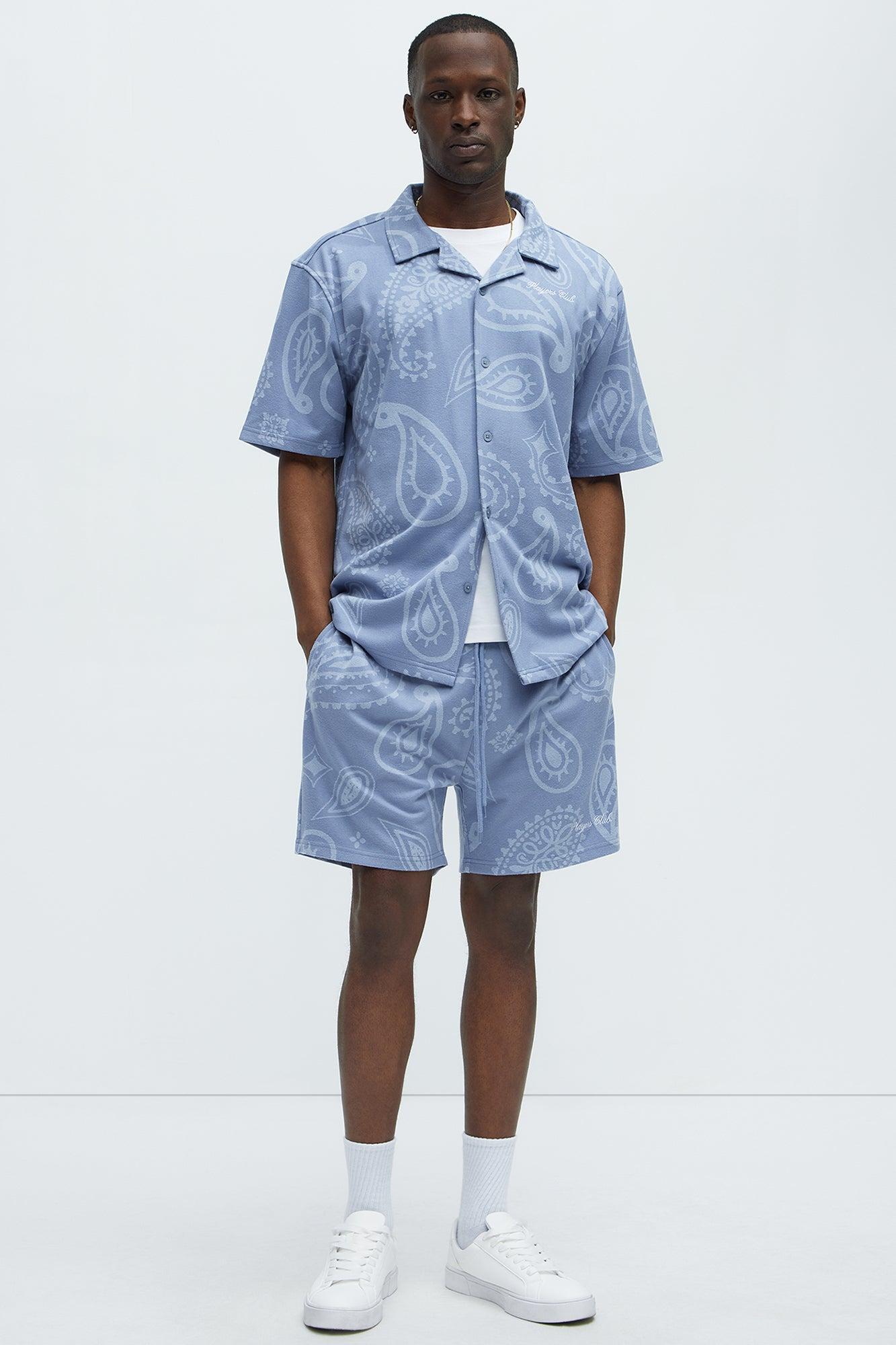 Heritage Paisley Short Sleeve Button Up - Light Blue Product Image