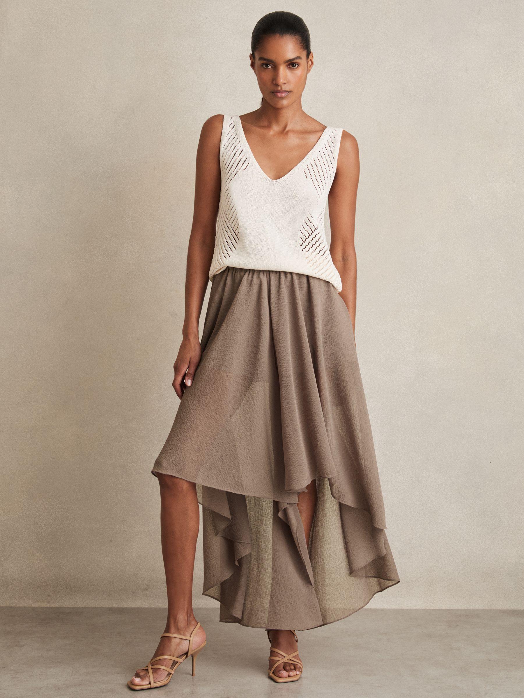 Poplin Belted Split Midi Dress in Ivory Product Image