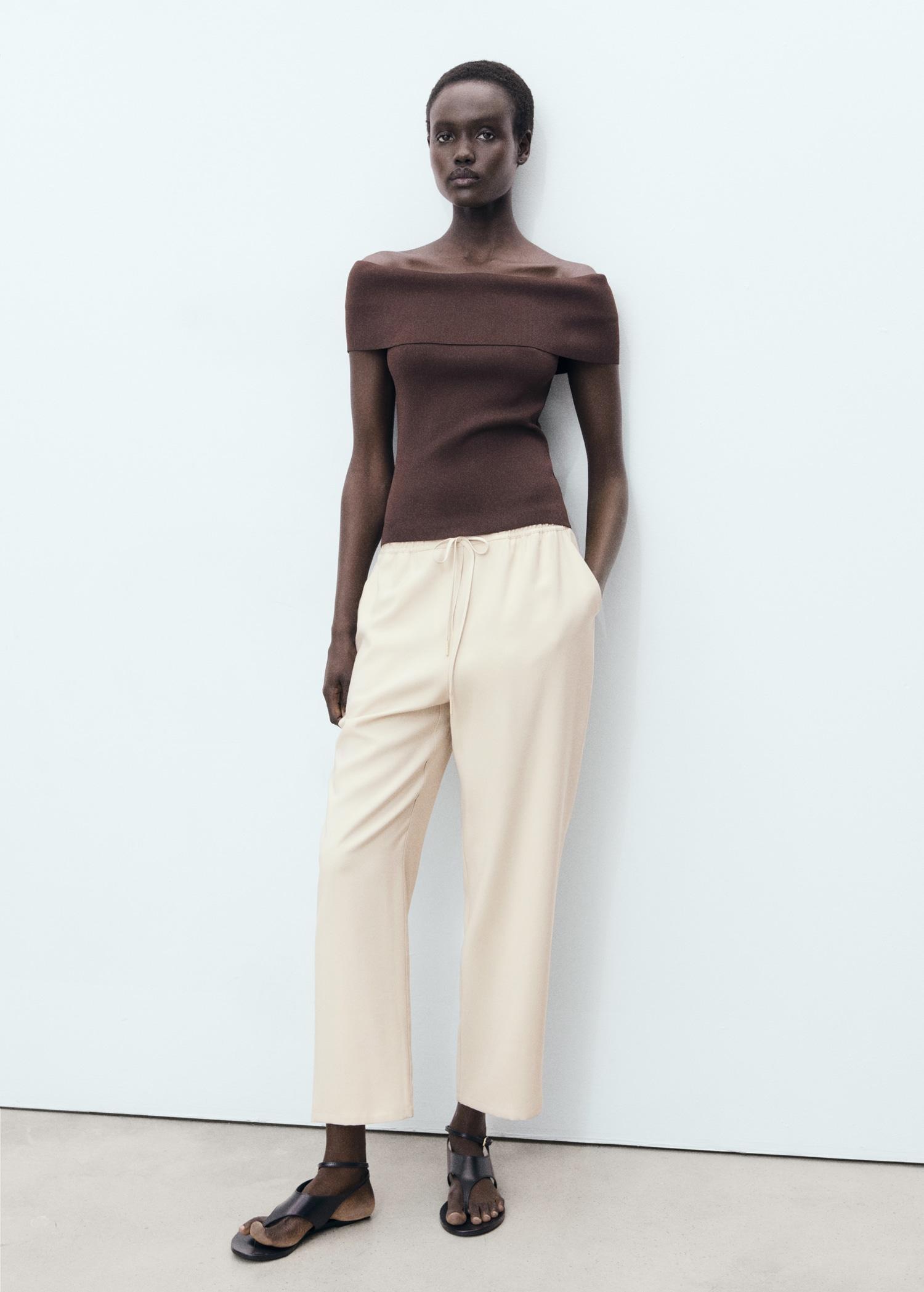 Drawstring flowy pants - Women | MANGO USA Product Image