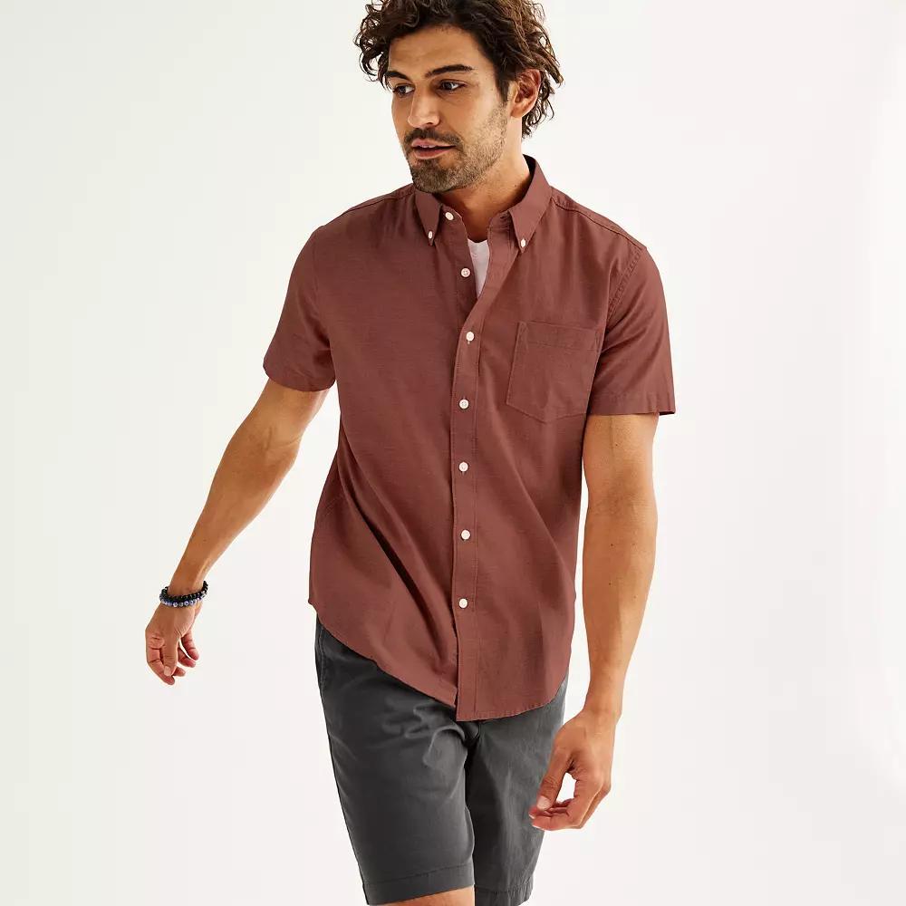 Men's Sonoma Goods For Life® Short Sleeve Perfect Length Button Down Shirt, Size: Small, Pink Product Image