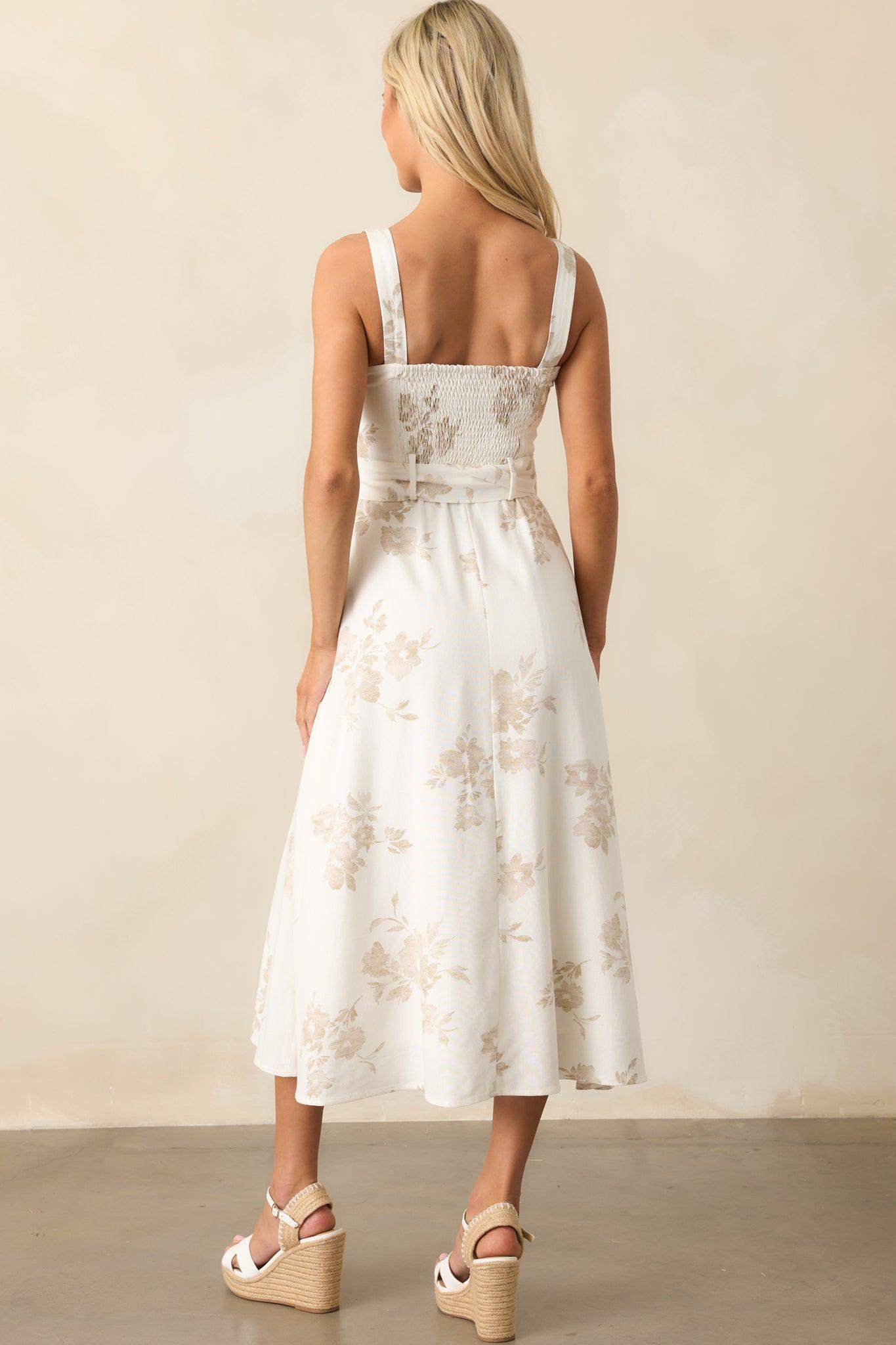 Drift Away Ivory Floral Midi Dress Product Image