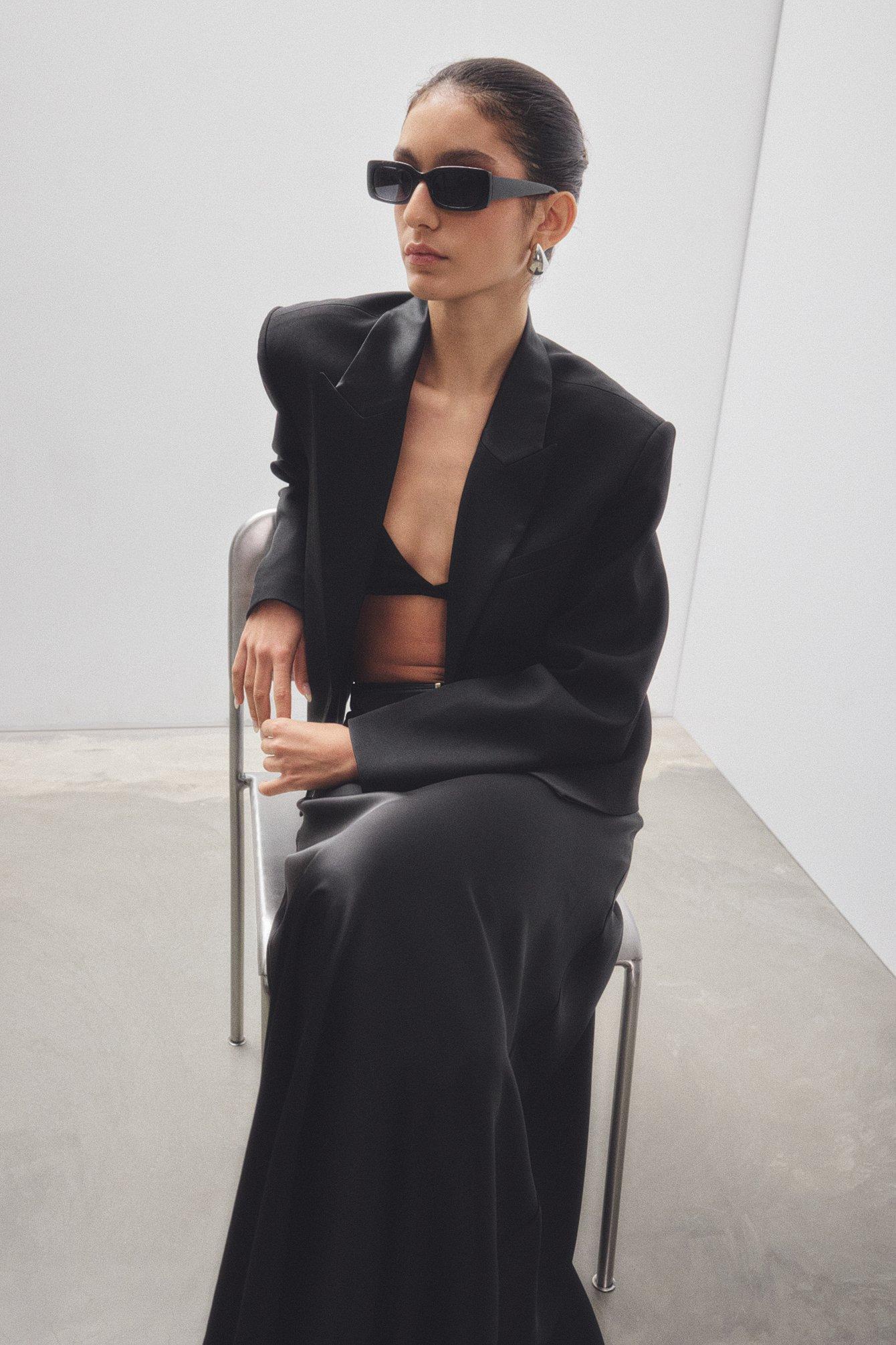 Short Oversized Satin Lapel Blazer Product Image