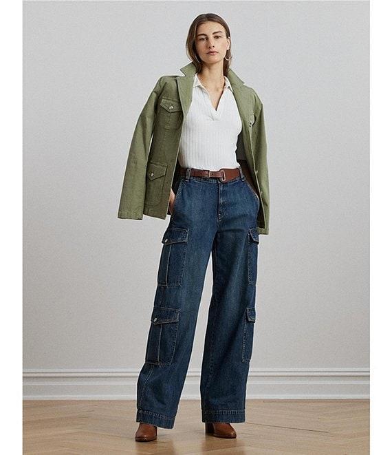 Lauren Ralph Lauren Petite Size Rib Knit Collared Elbow Sleeve Slim Fit Polo T-Shirt Product Image