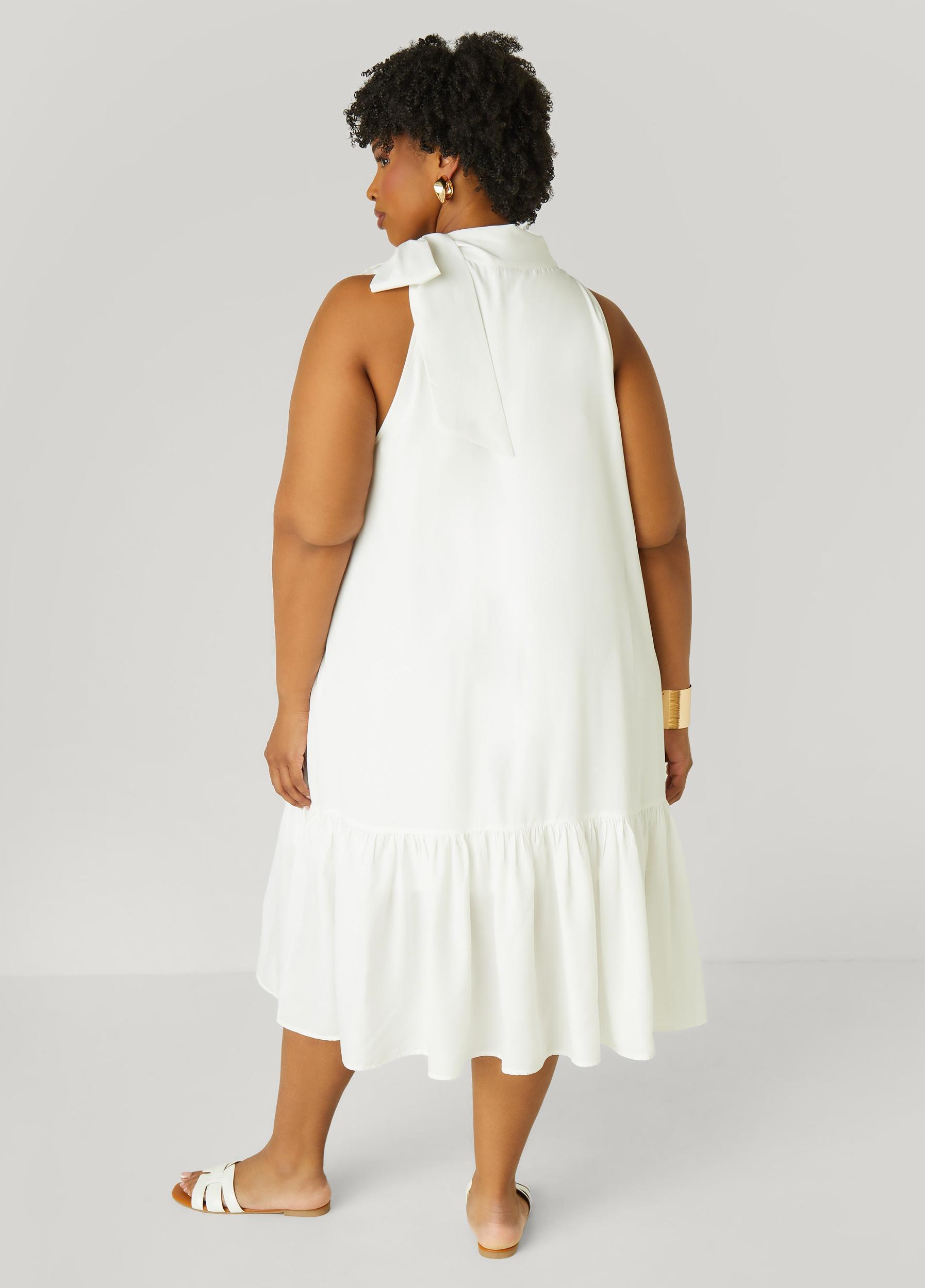 Plus Size Flounced Tie Neck Midi Dress Ashley Stewart Product Image