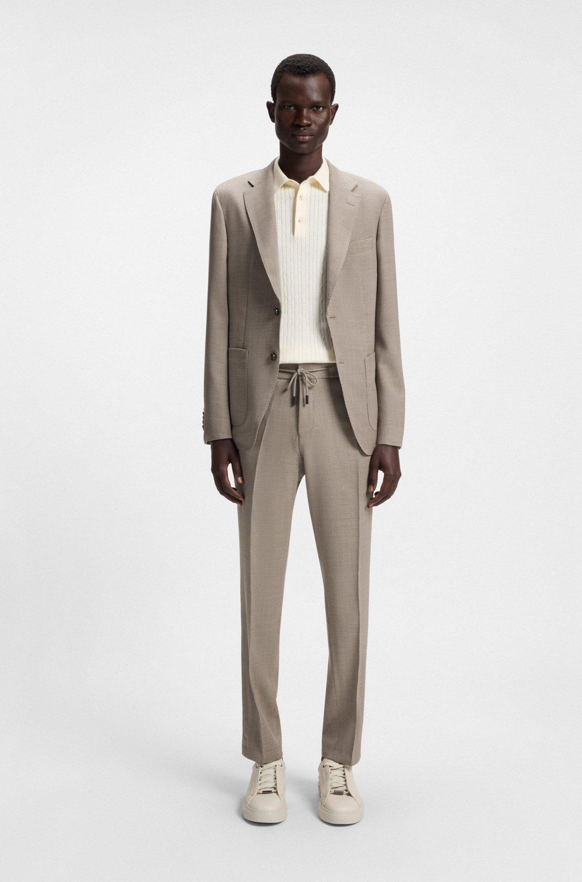 BOSS - Slim-fit pants in micro-patterned wool - Khaki Product Image